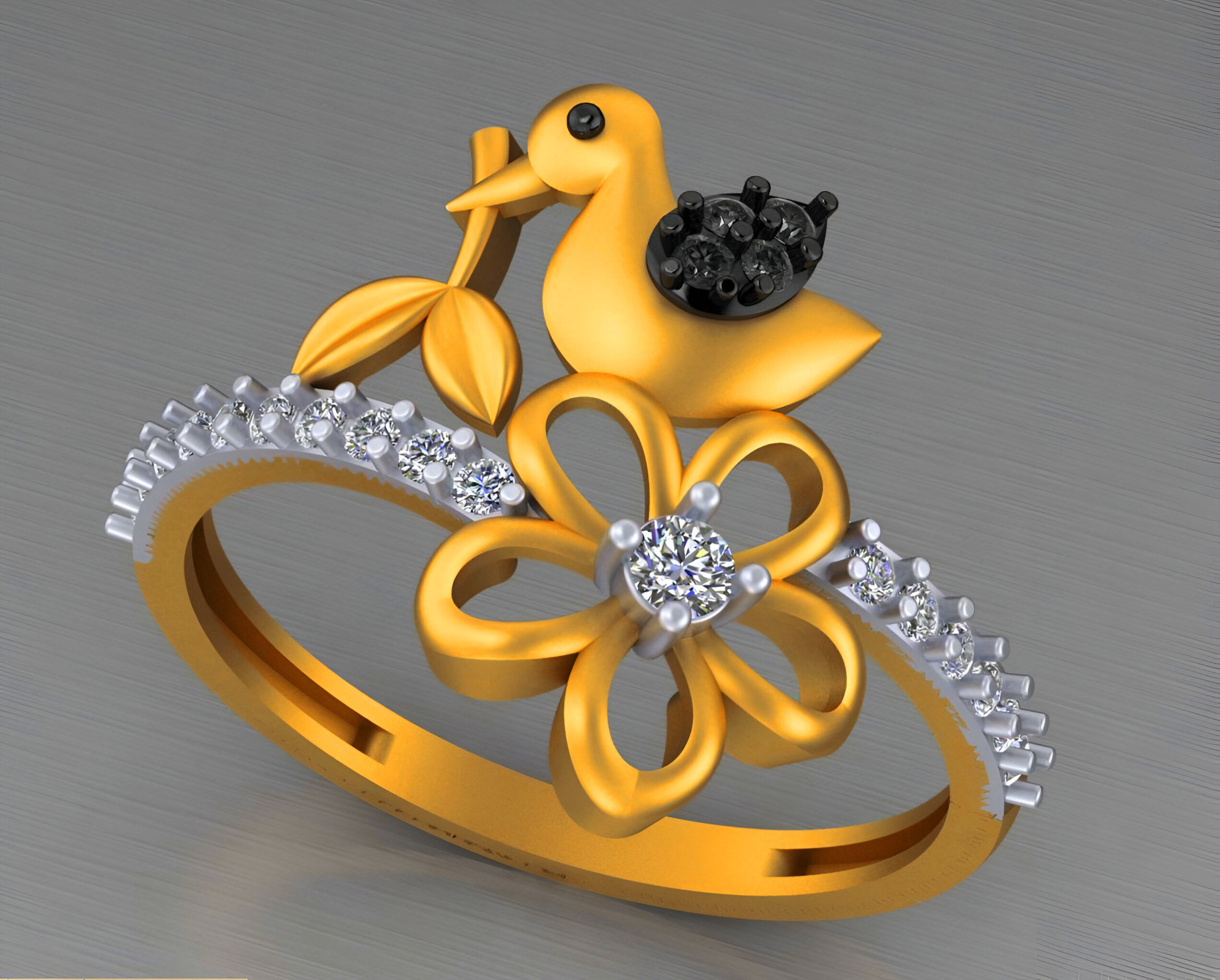 Butterfly Flower Light weight italian ring 3dm stl renders 3D print model_7