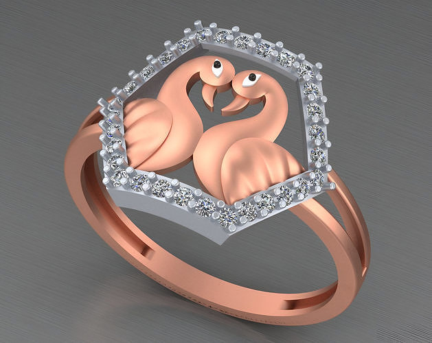 Love Birds Light weight italian diamond ring 3dm stl renders  3D print model