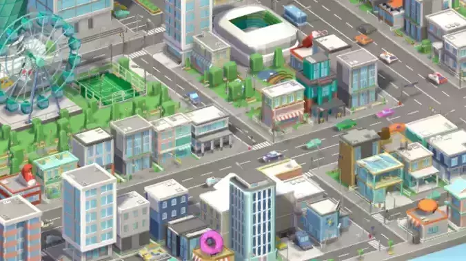 Cartoon City Home Exterior Street Scene 3D model