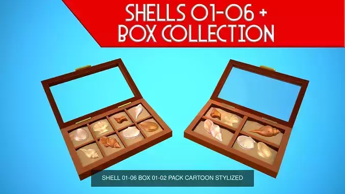SHELL 01-06 BOX 01-02 PACK CARTOON STYLIZED 3D Model Collection