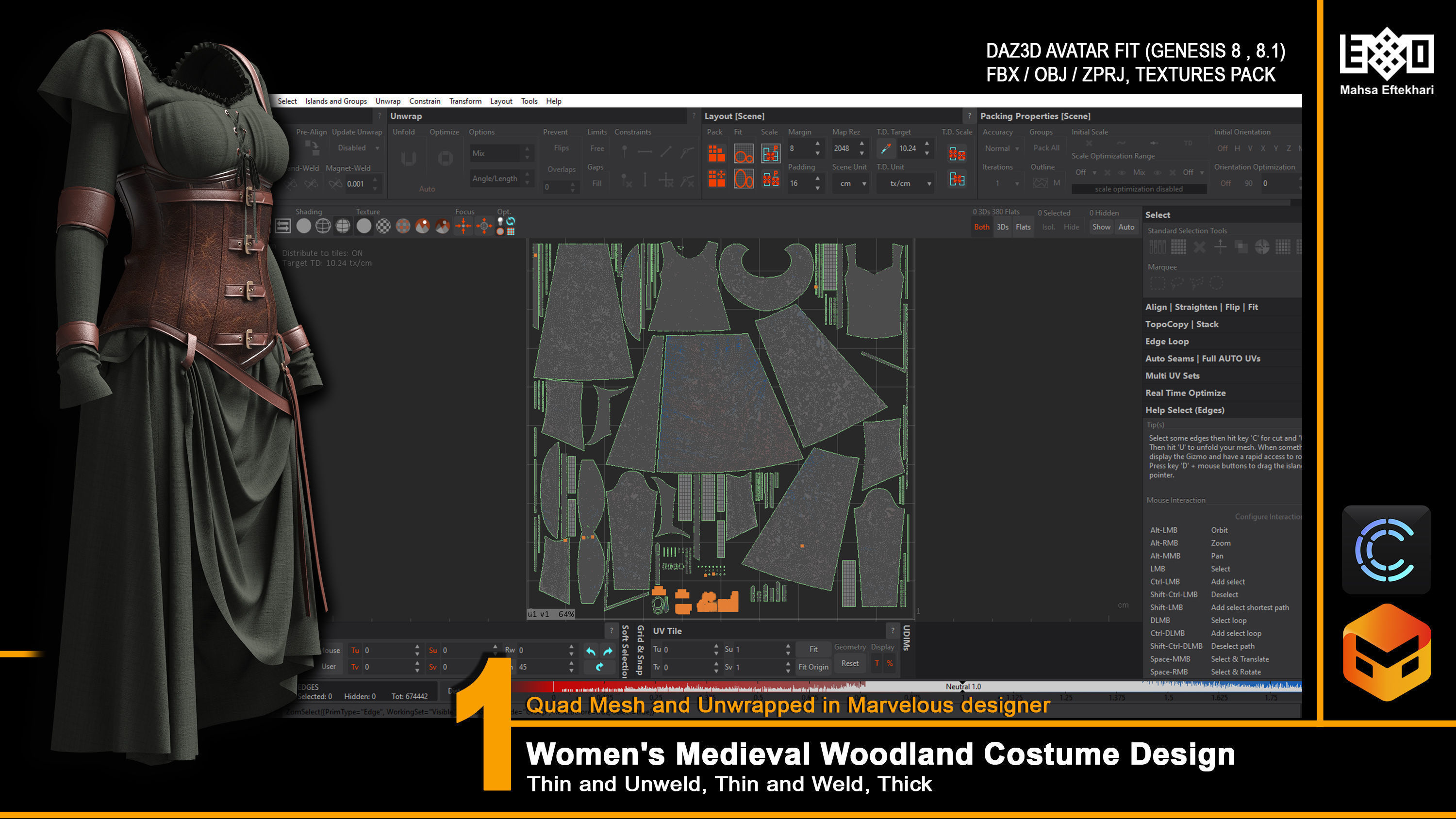 Women Medieval Woodland Costume Design 3D model_6