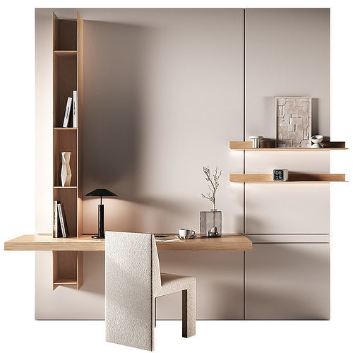 Workplace Minimal home office furniture Chair desk rack shelving 3D model