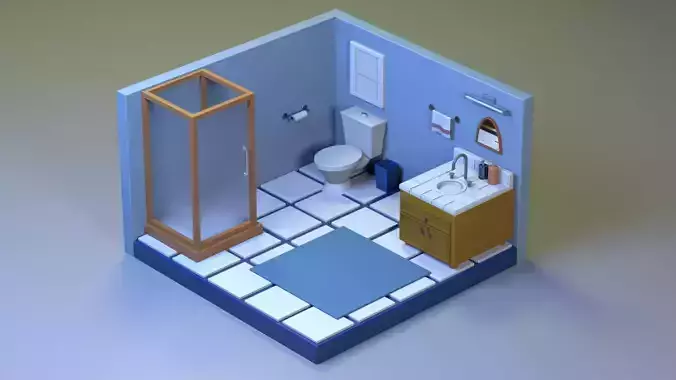 Isometric cartoon bathroom 