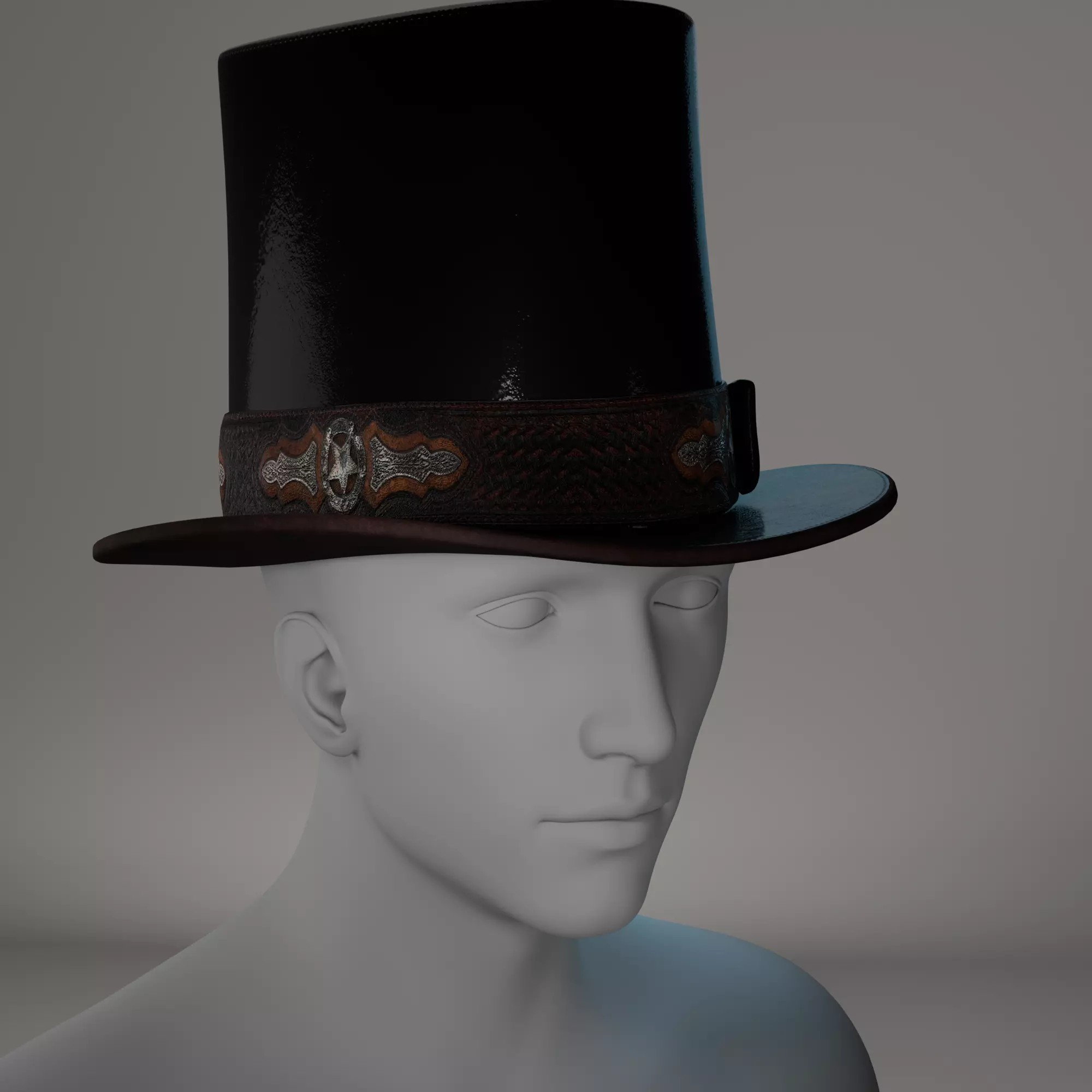 Victorian Steampunk Top Hat with Goggles 3D Model Low-poly 3D model_0