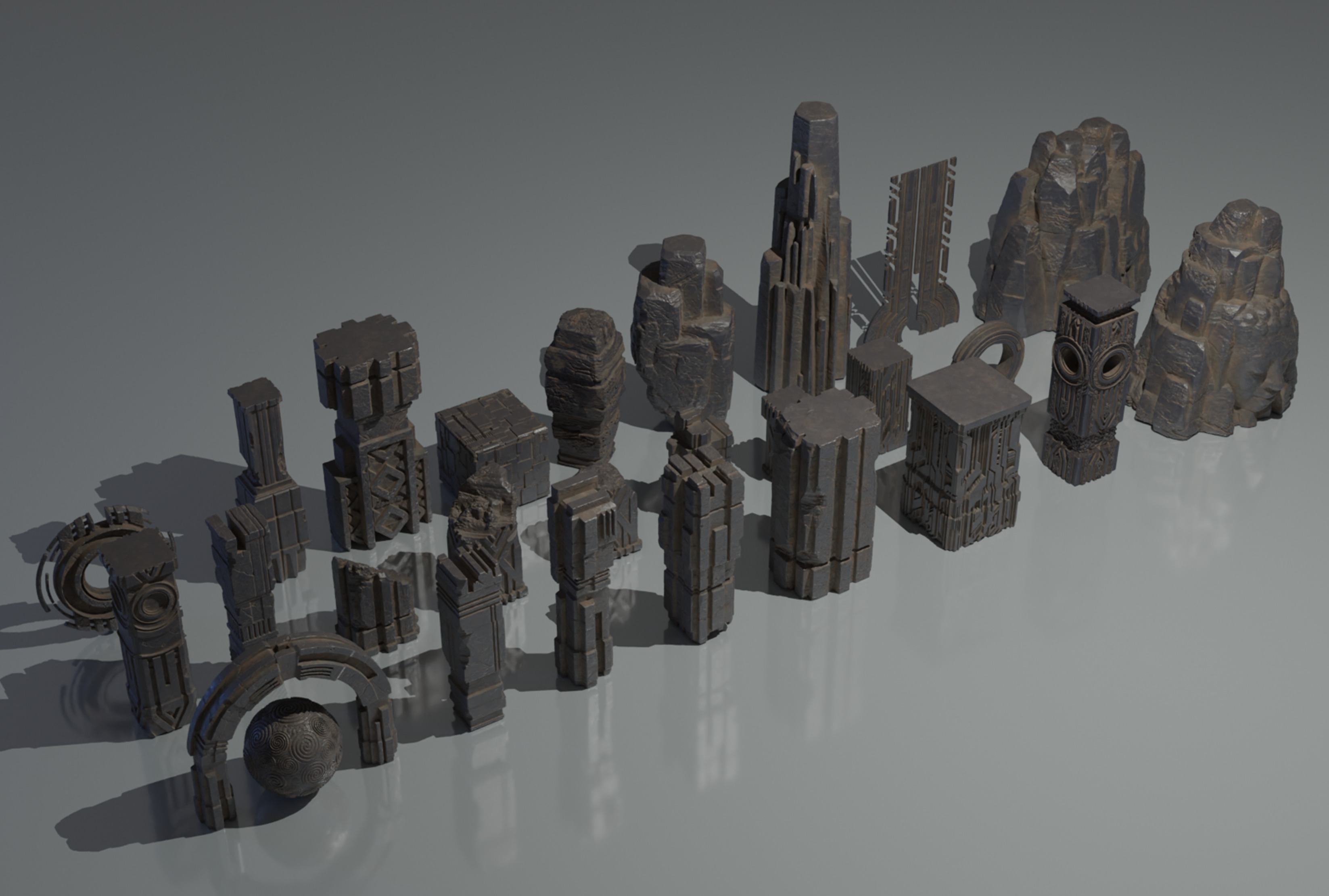 Ancient Ruins Kitbash Set 3D model_1
