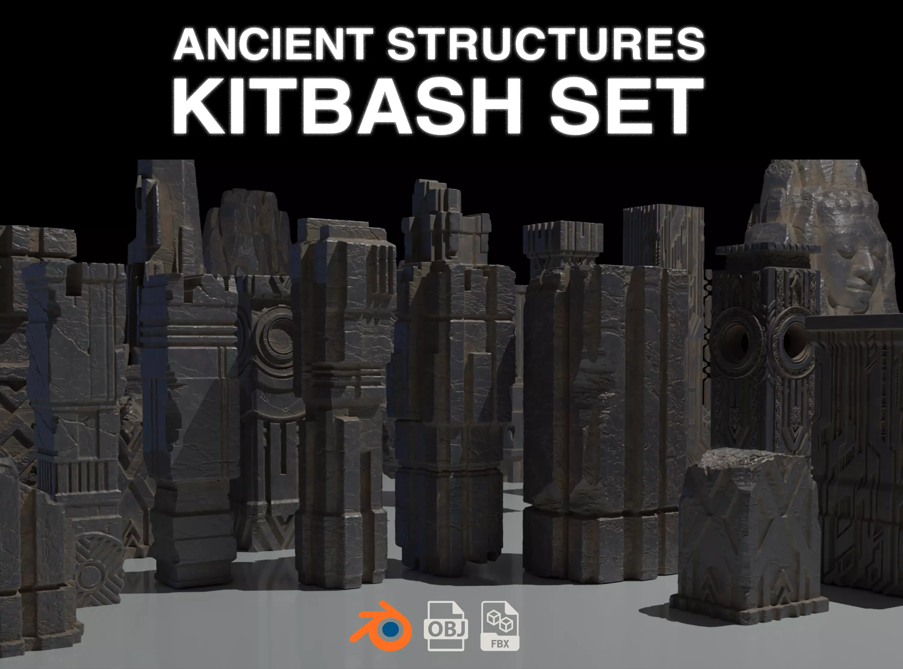 Ancient Ruins Kitbash Set 3D model_0