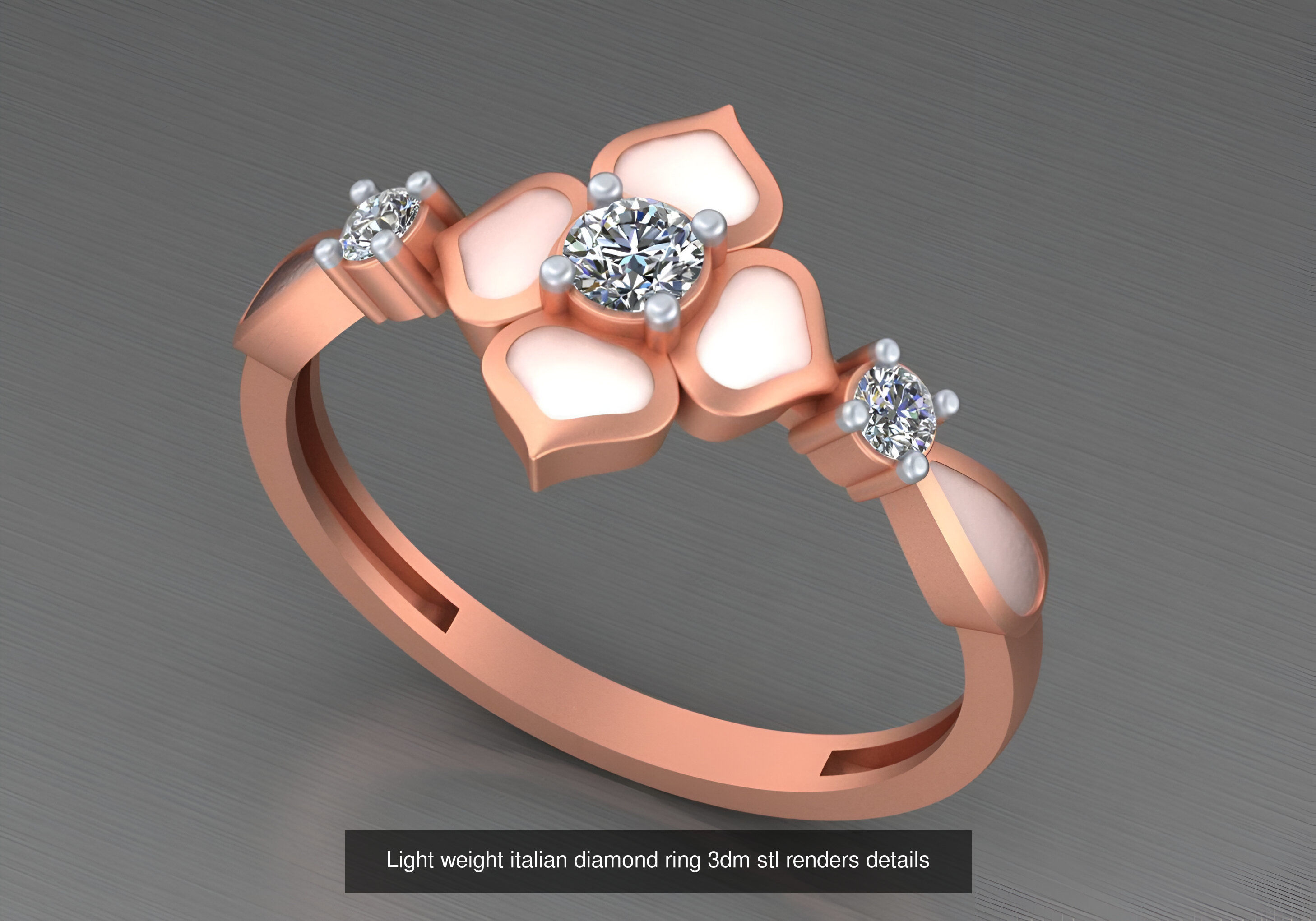 104 Light weight italian diamond ring 3dm stl renders details 3D Model Collection_30