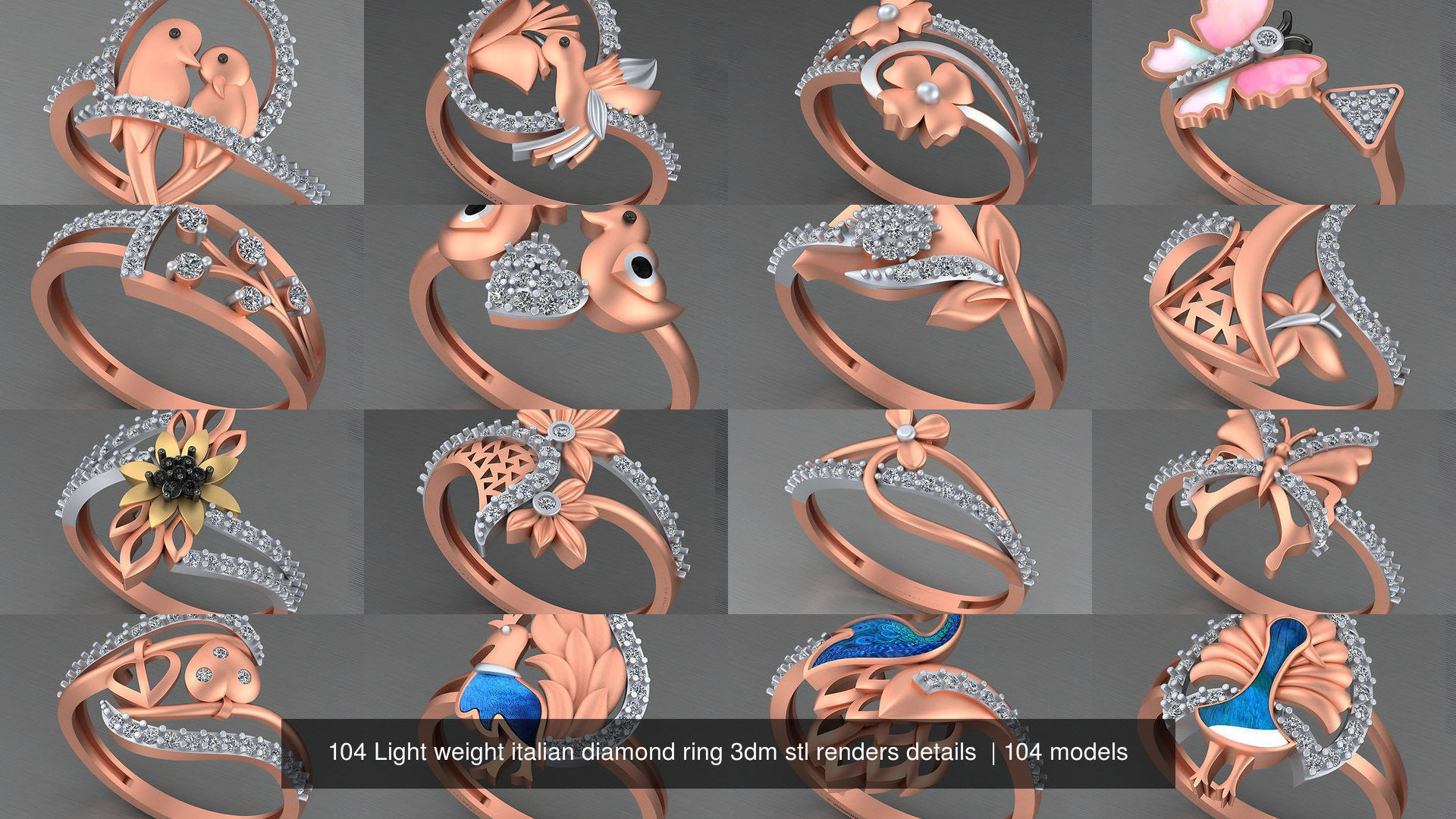 104 Light weight italian diamond ring 3dm stl renders details 3D Model Collection_5