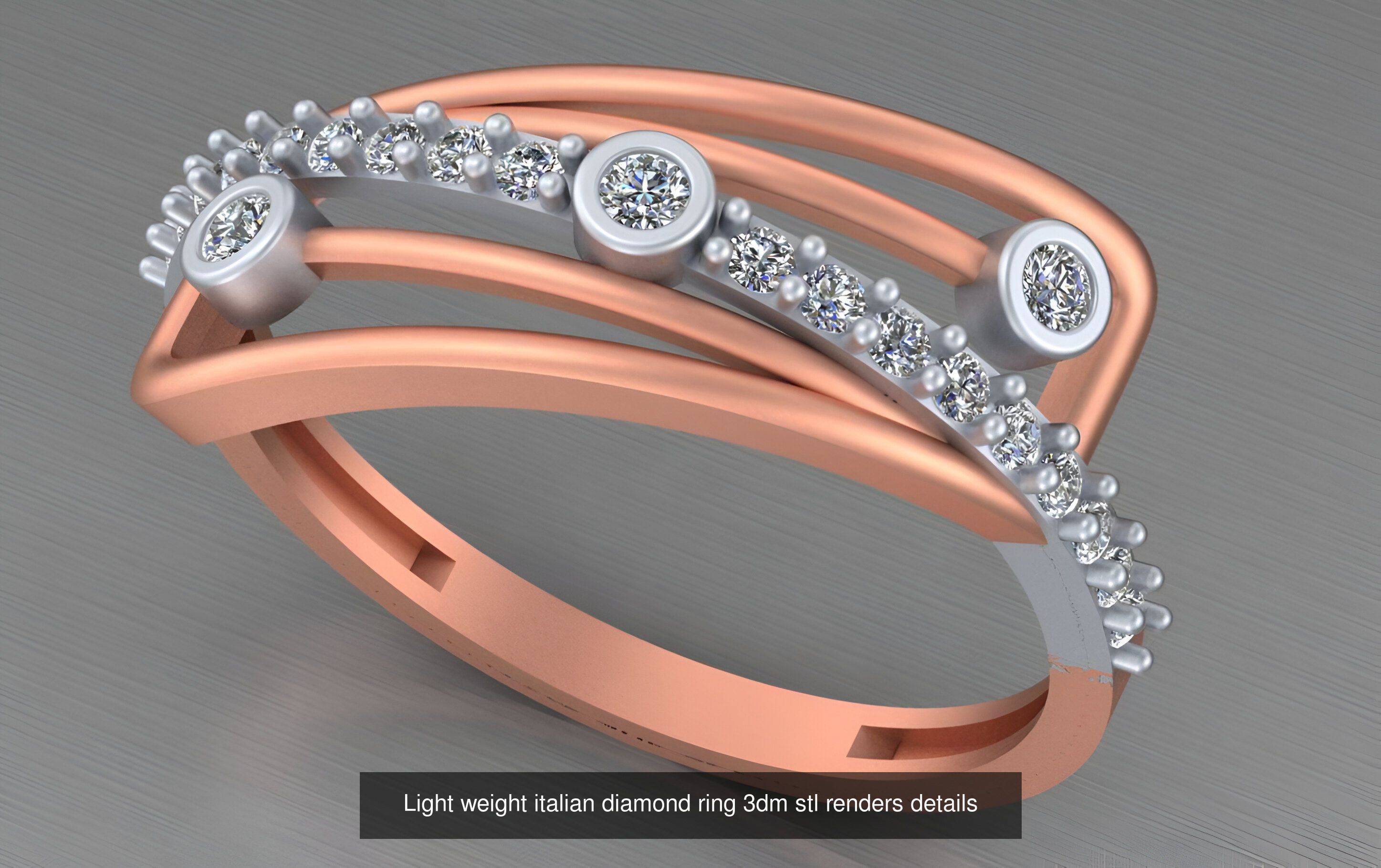 104 Light weight italian diamond ring 3dm stl renders details 3D Model Collection_73