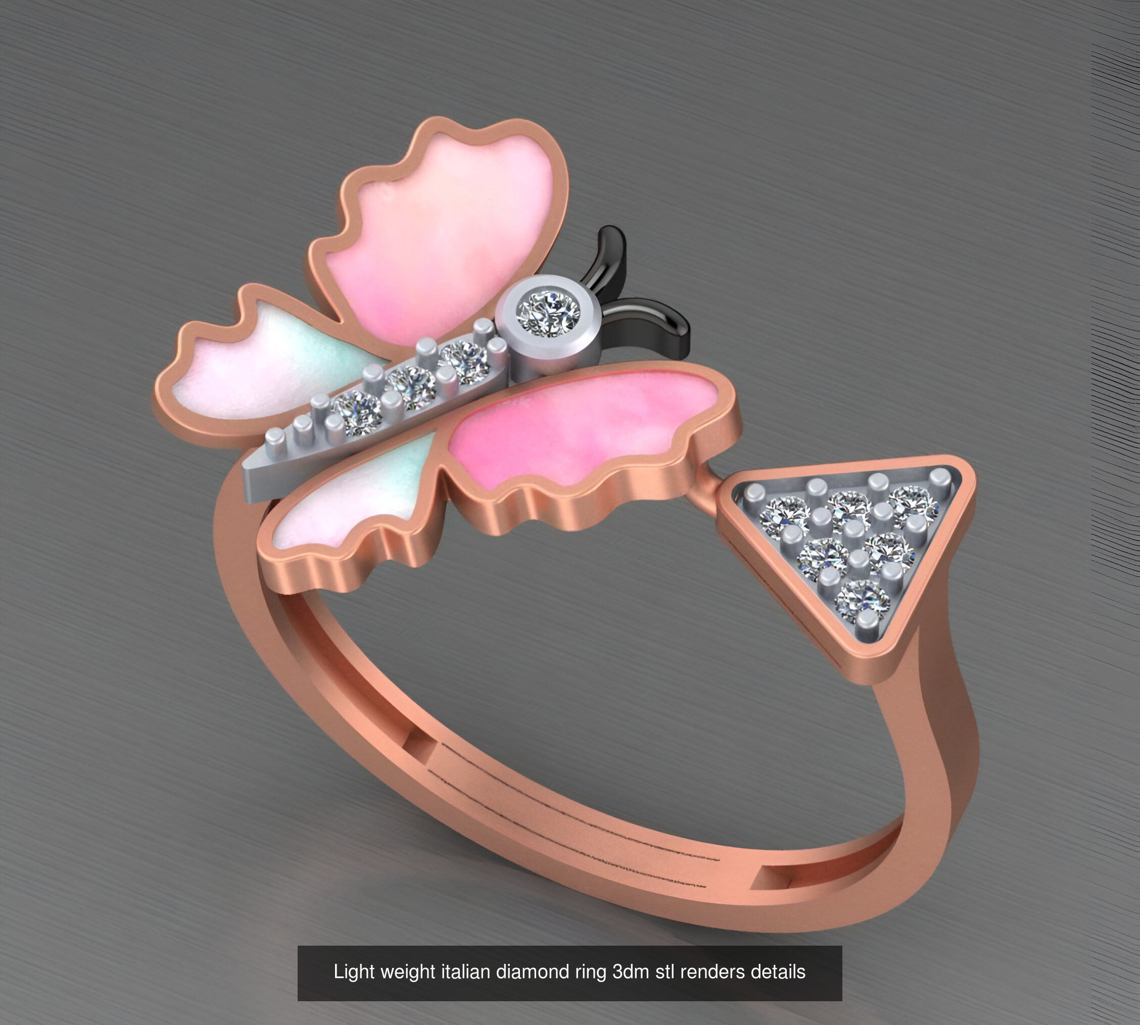 104 Light weight italian diamond ring 3dm stl renders details 3D Model Collection_9