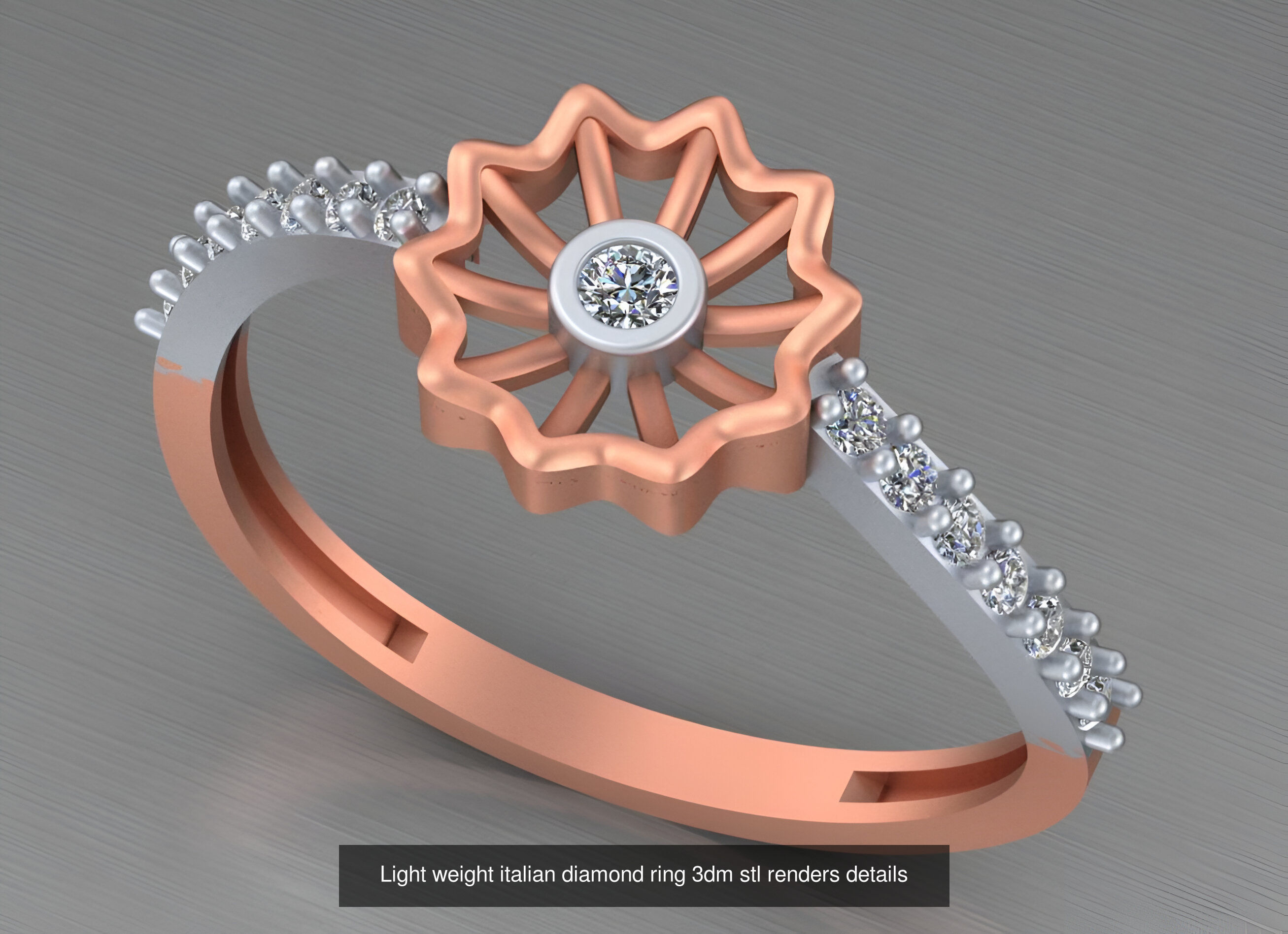 104 Light weight italian diamond ring 3dm stl renders details 3D Model Collection_78