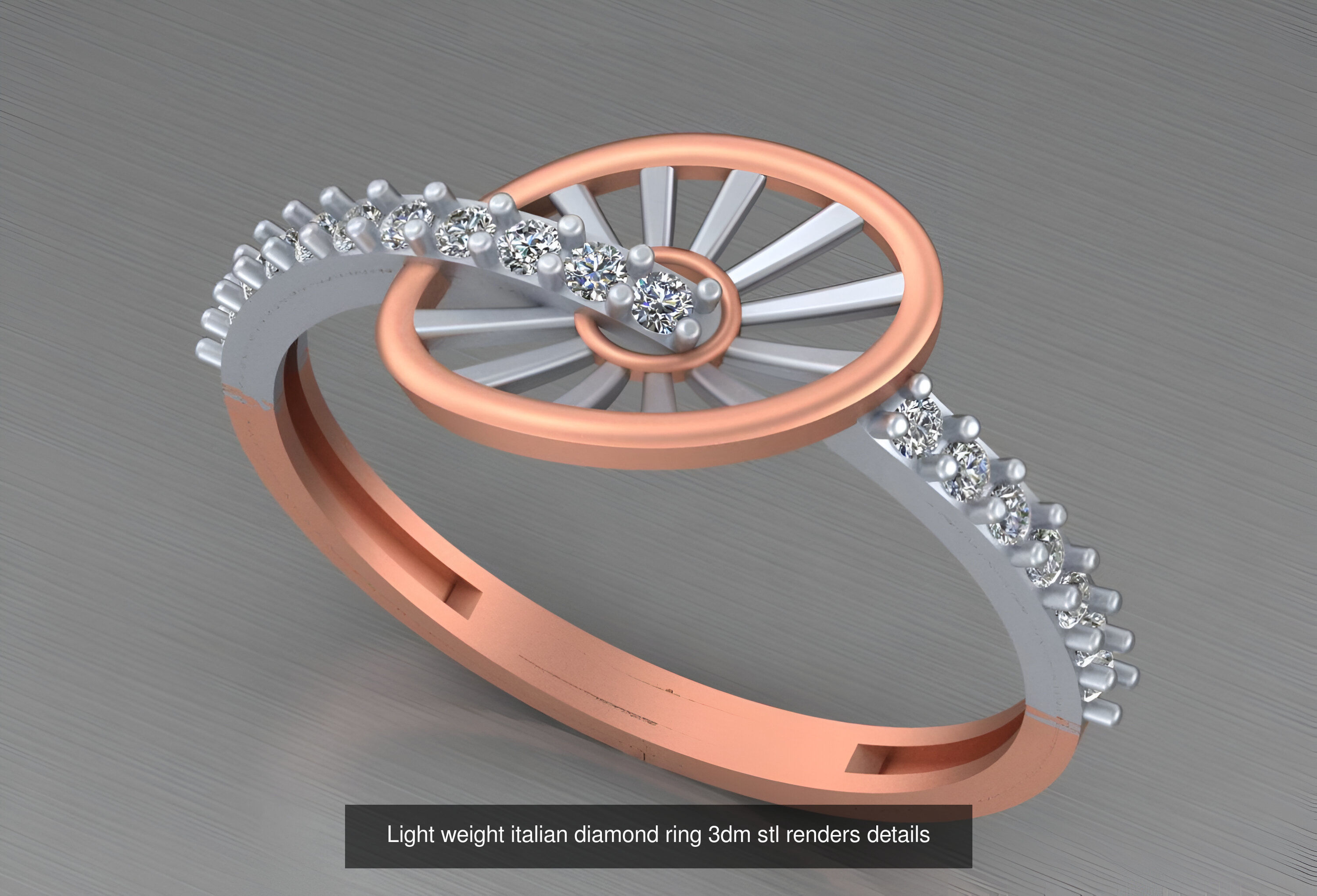104 Light weight italian diamond ring 3dm stl renders details 3D Model Collection_72