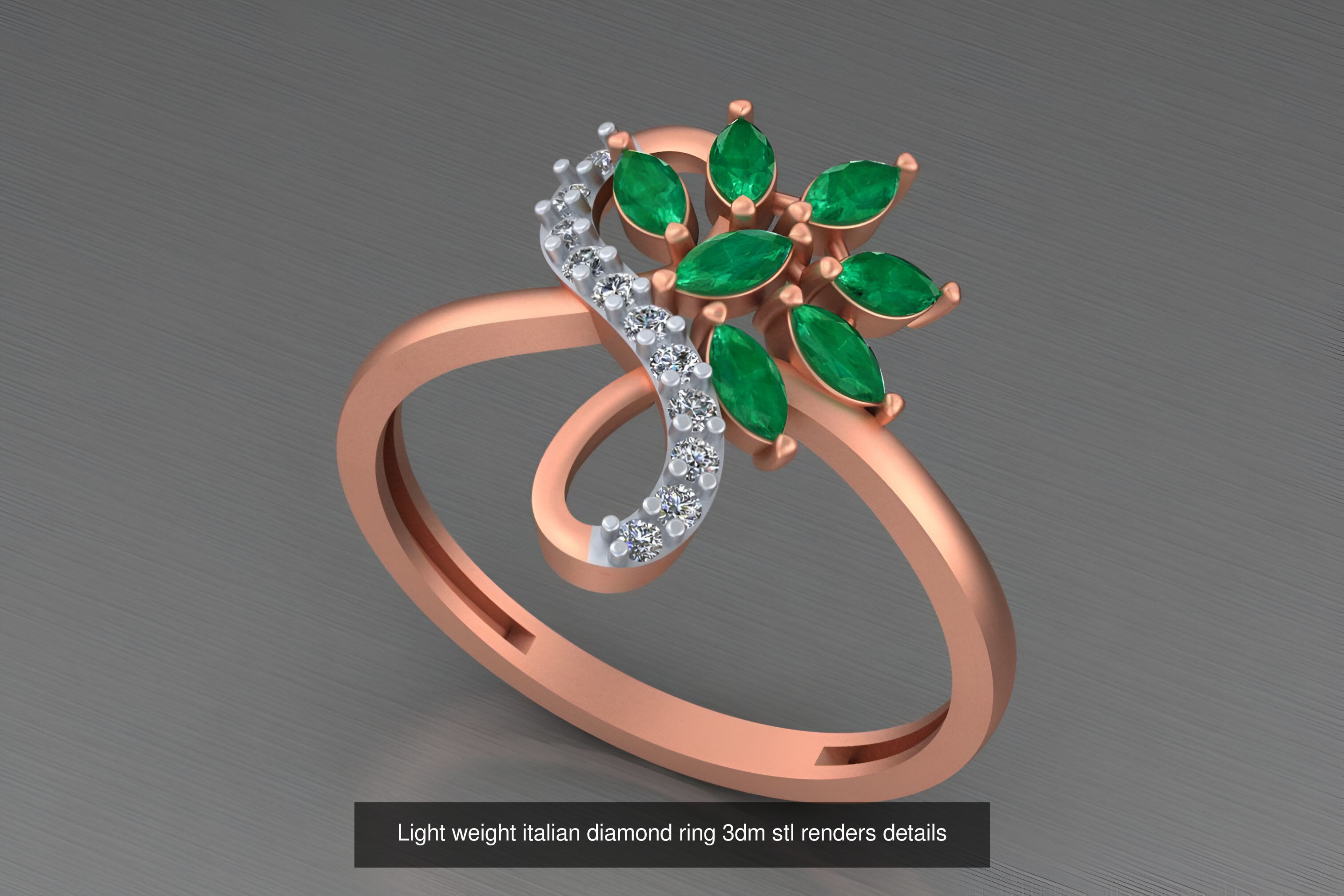 104 Light weight italian diamond ring 3dm stl renders details 3D Model Collection_28