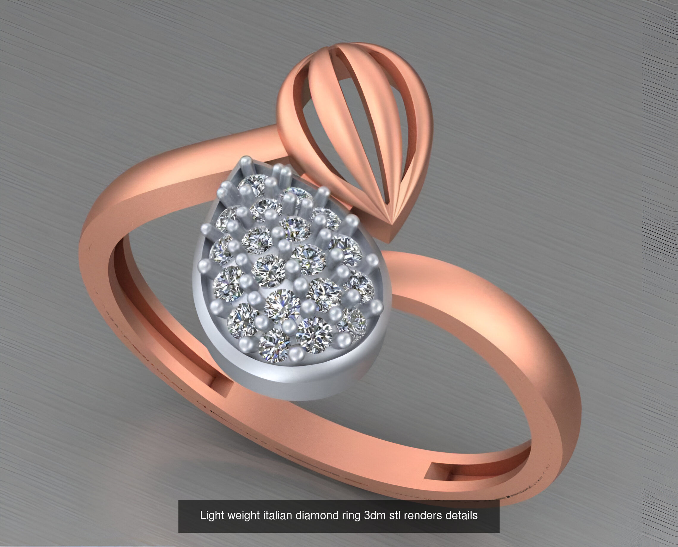 104 Light weight italian diamond ring 3dm stl renders details 3D Model Collection_71