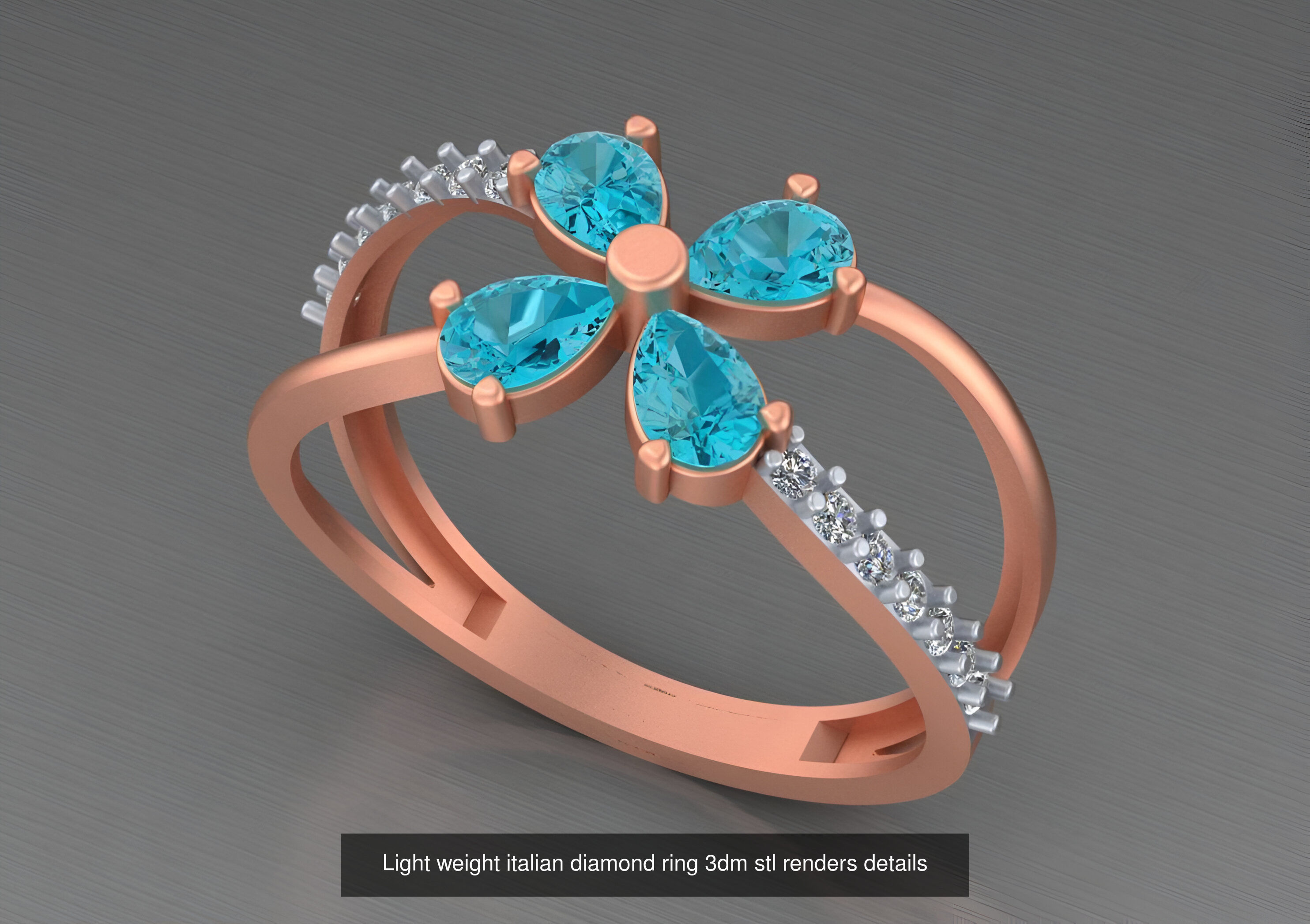 104 Light weight italian diamond ring 3dm stl renders details 3D Model Collection_29