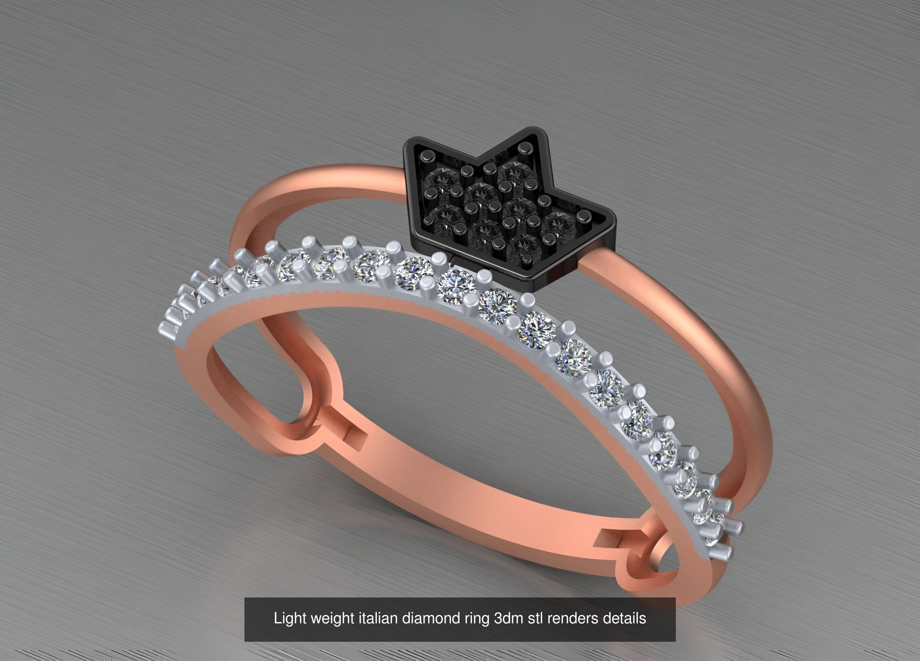 104 Light weight italian diamond ring 3dm stl renders details 3D Model Collection_47