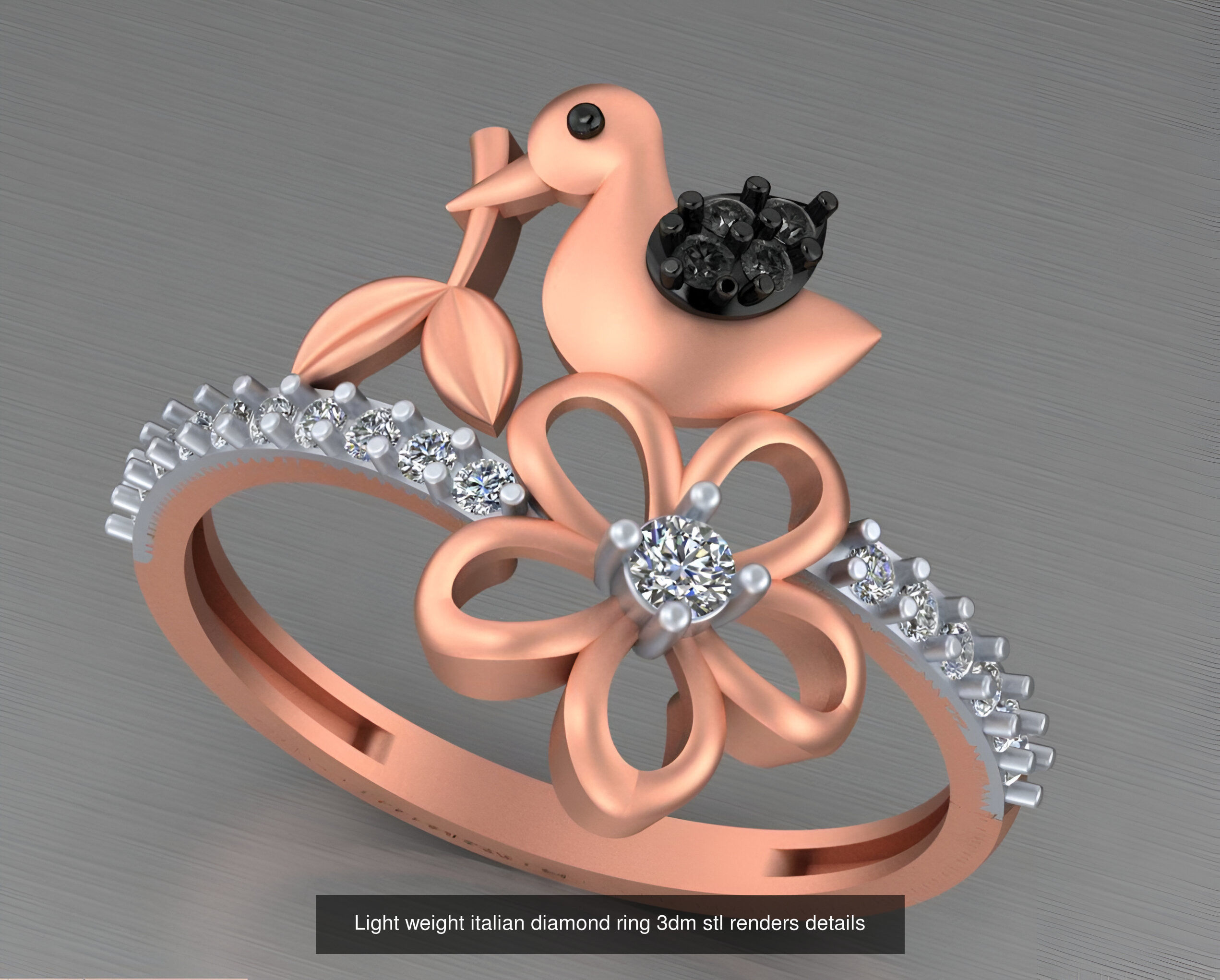 104 Light weight italian diamond ring 3dm stl renders details 3D Model Collection_105