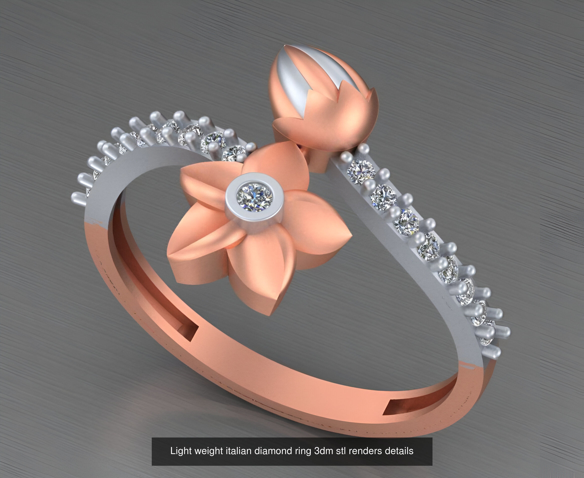 104 Light weight italian diamond ring 3dm stl renders details 3D Model Collection_60