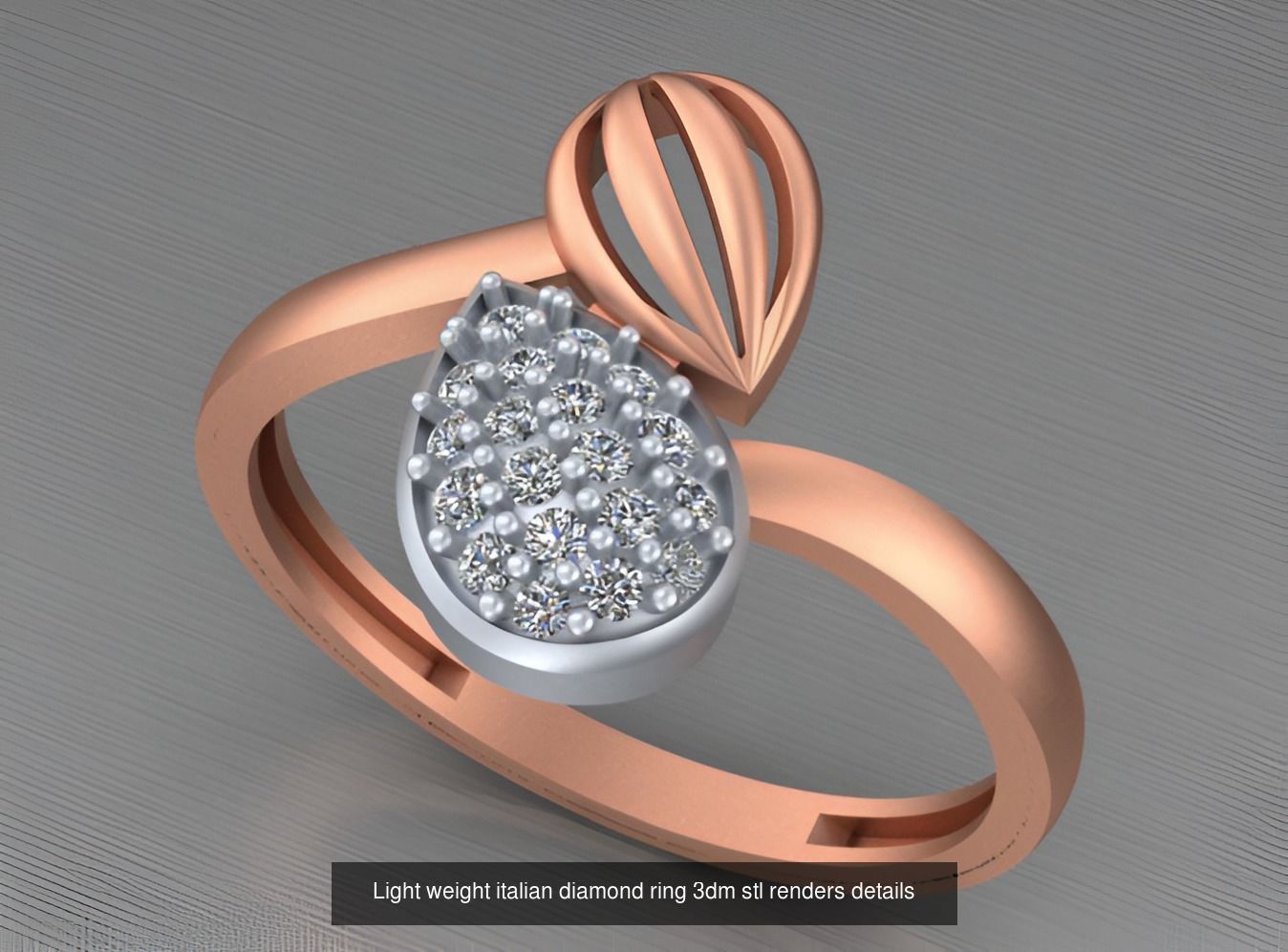 104 Light weight italian diamond ring 3dm stl renders details 3D Model Collection_93