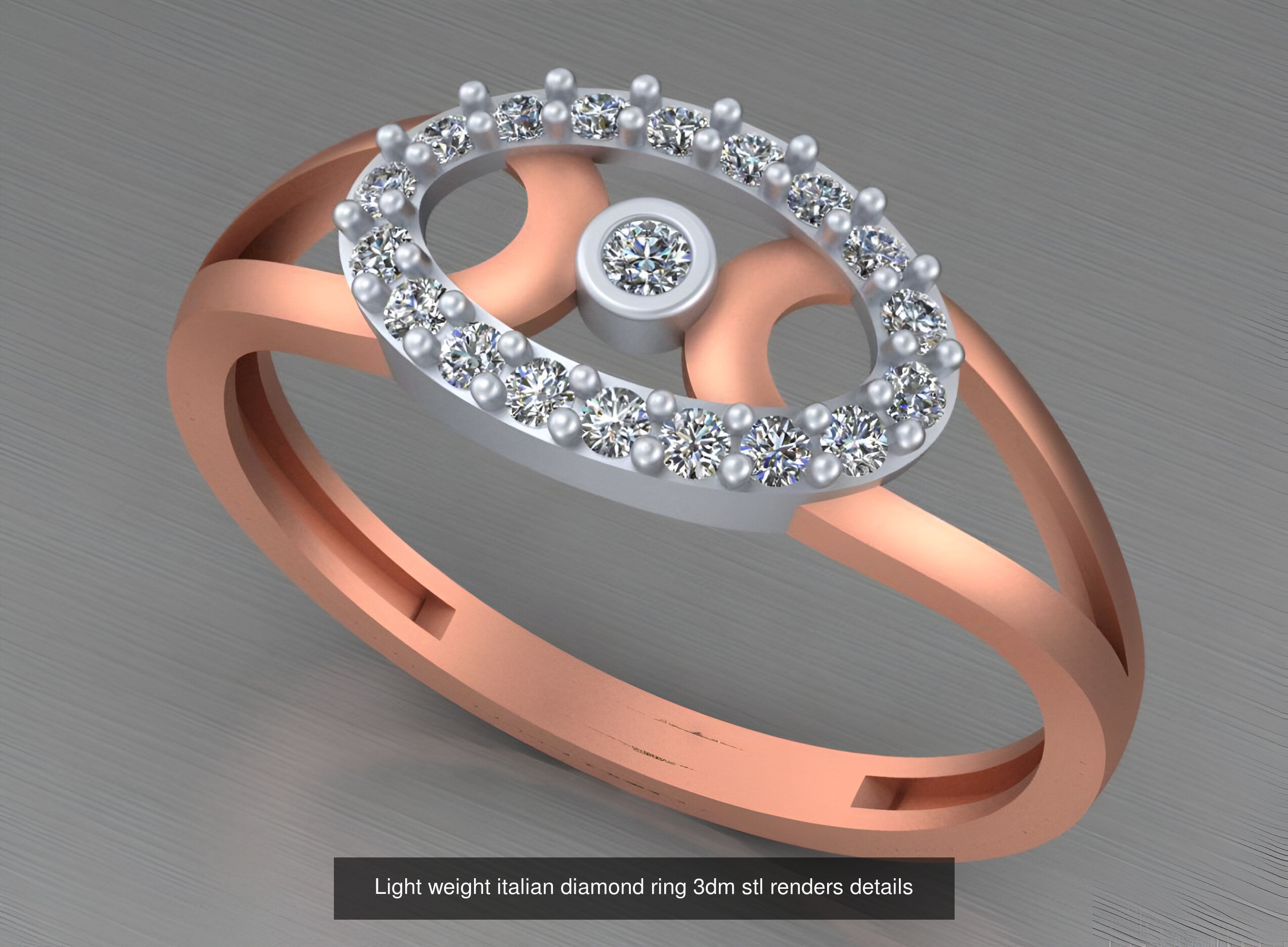 104 Light weight italian diamond ring 3dm stl renders details 3D Model Collection_91