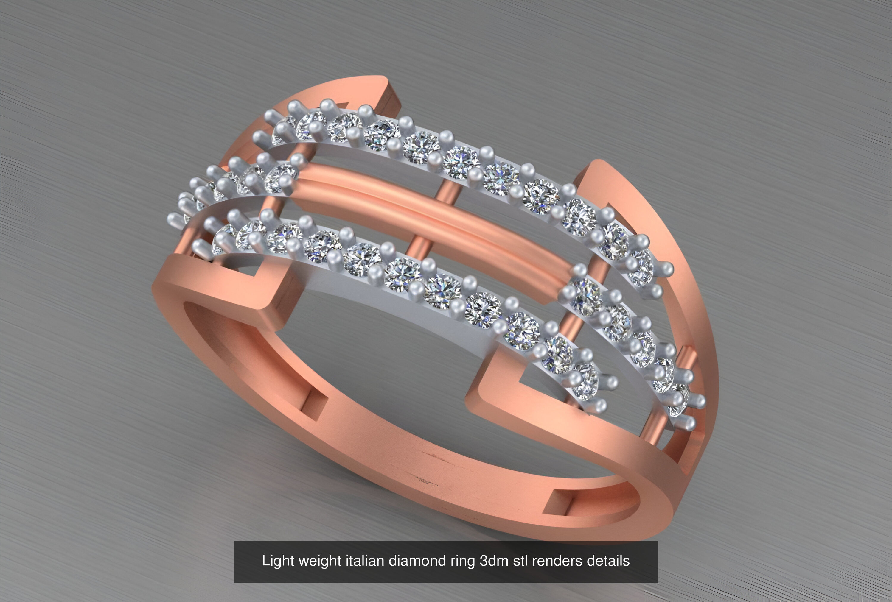 104 Light weight italian diamond ring 3dm stl renders details 3D Model Collection_69
