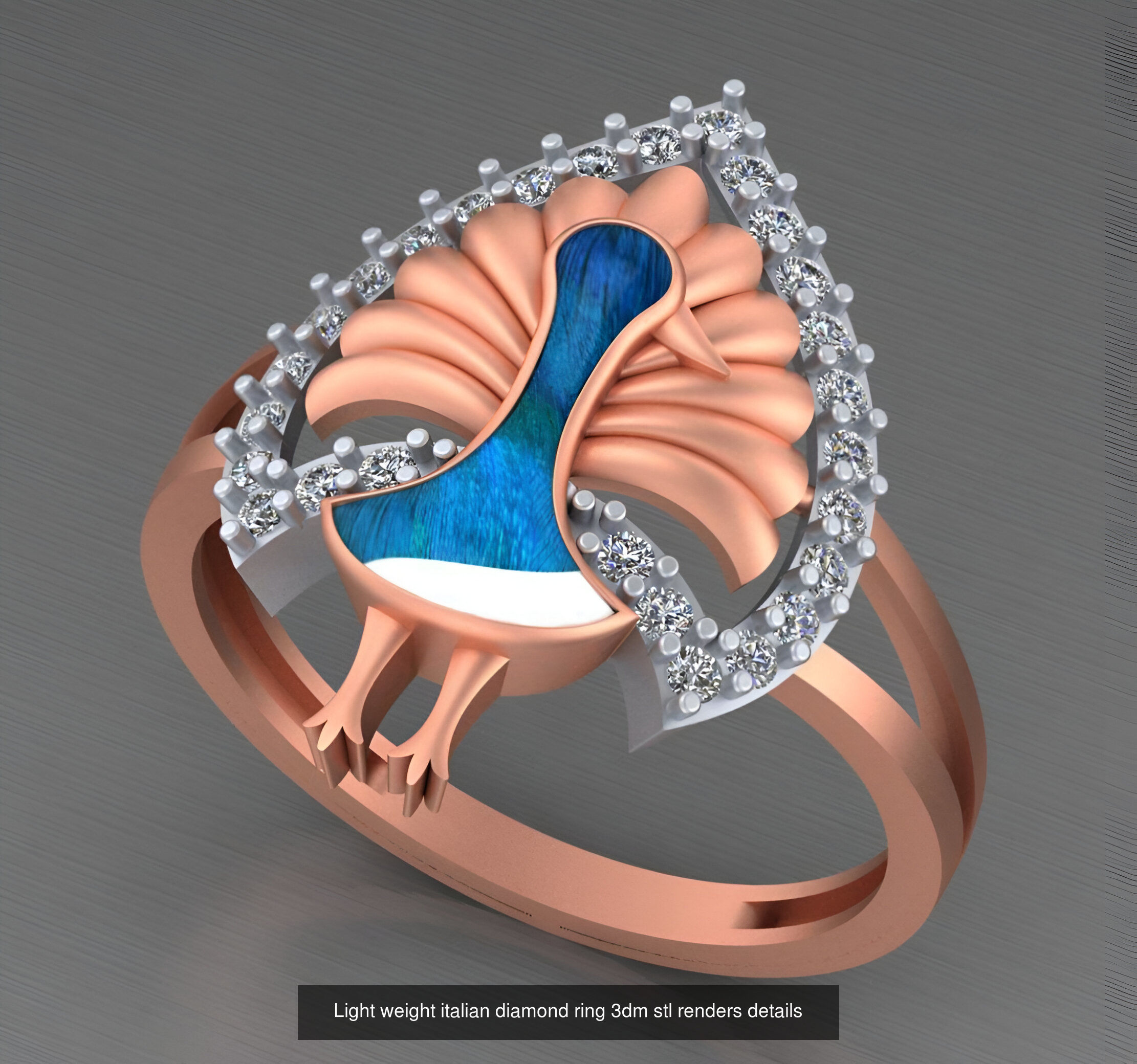 104 Light weight italian diamond ring 3dm stl renders details 3D Model Collection_21