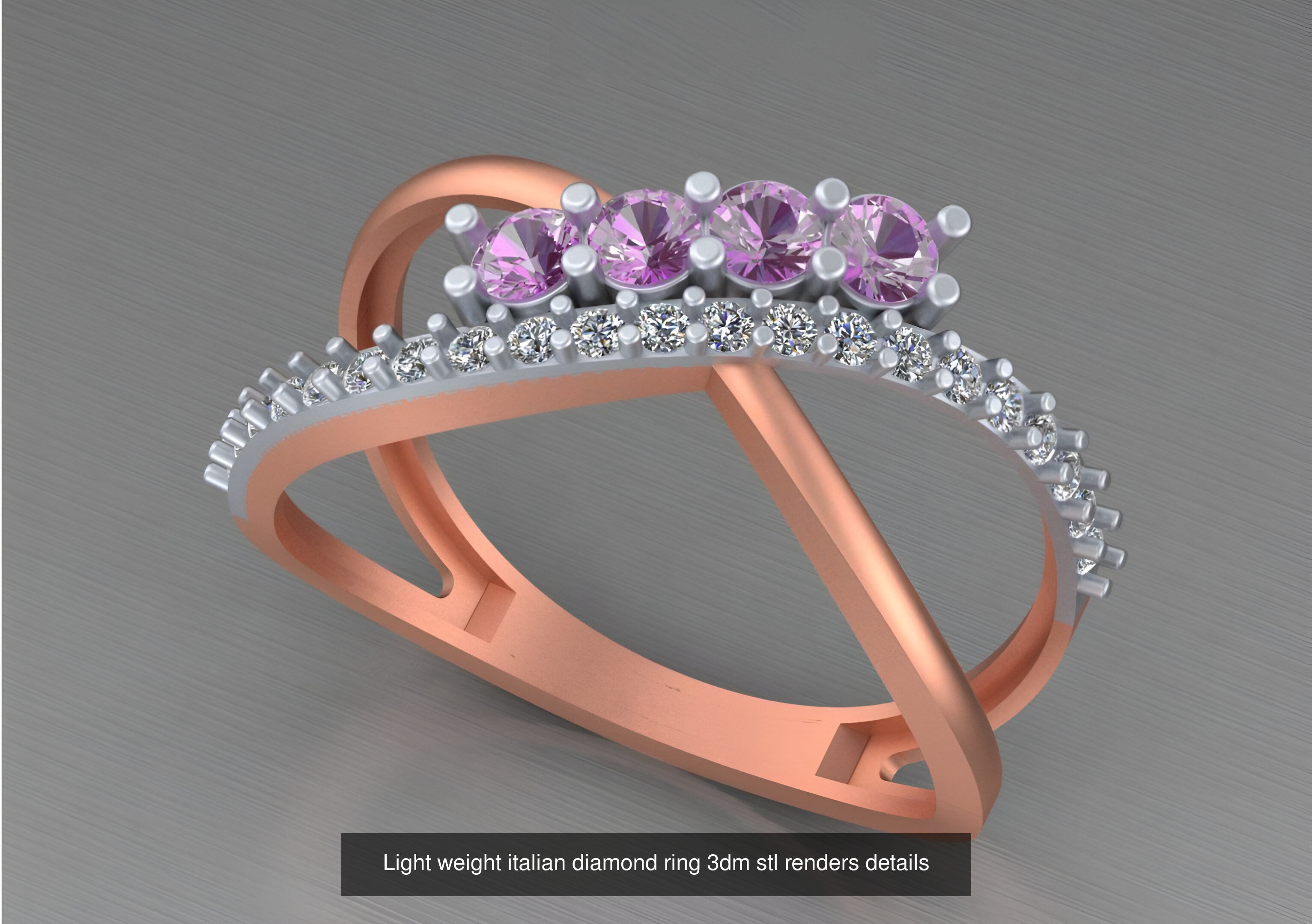 104 Light weight italian diamond ring 3dm stl renders details 3D Model Collection_25