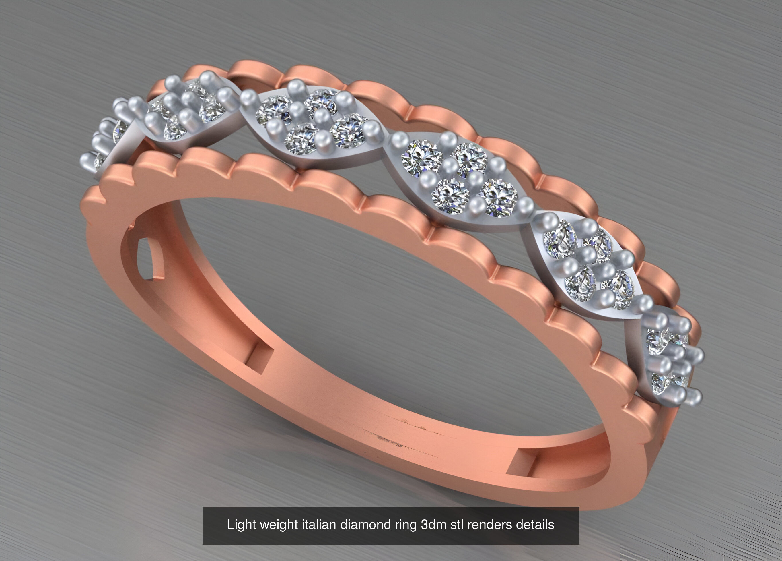 104 Light weight italian diamond ring 3dm stl renders details 3D Model Collection_70