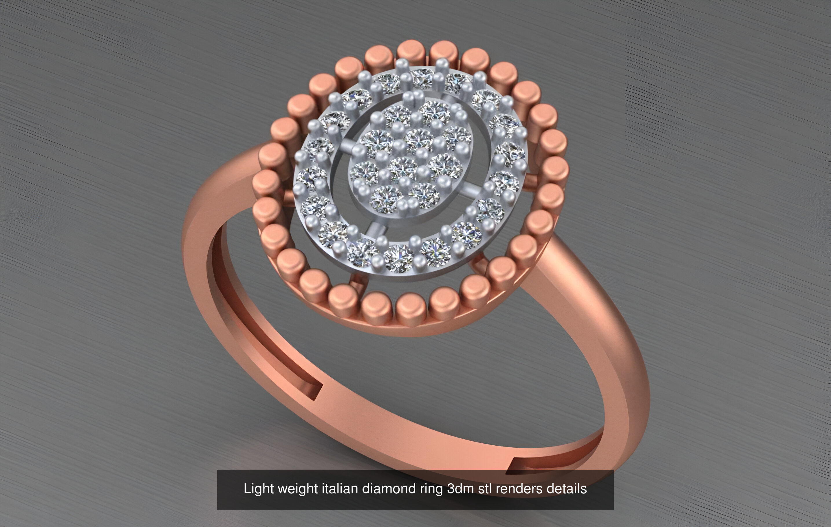 104 Light weight italian diamond ring 3dm stl renders details 3D Model Collection_50