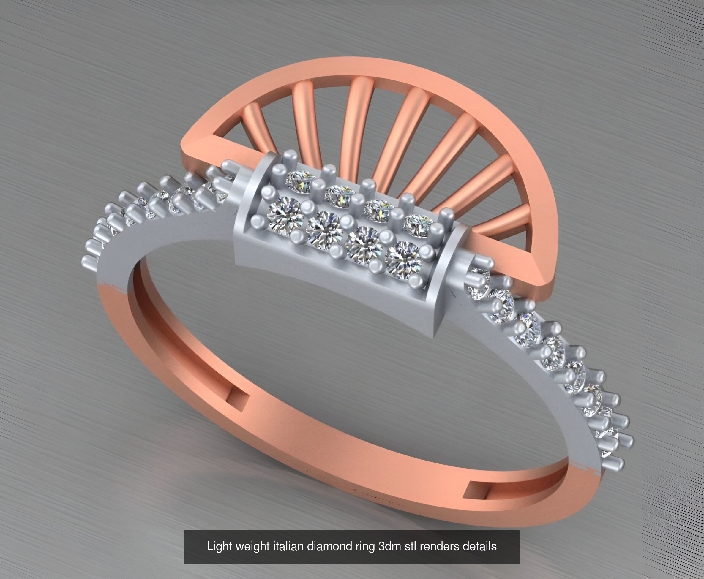 104 Light weight italian diamond ring 3dm stl renders details 3D Model Collection_85