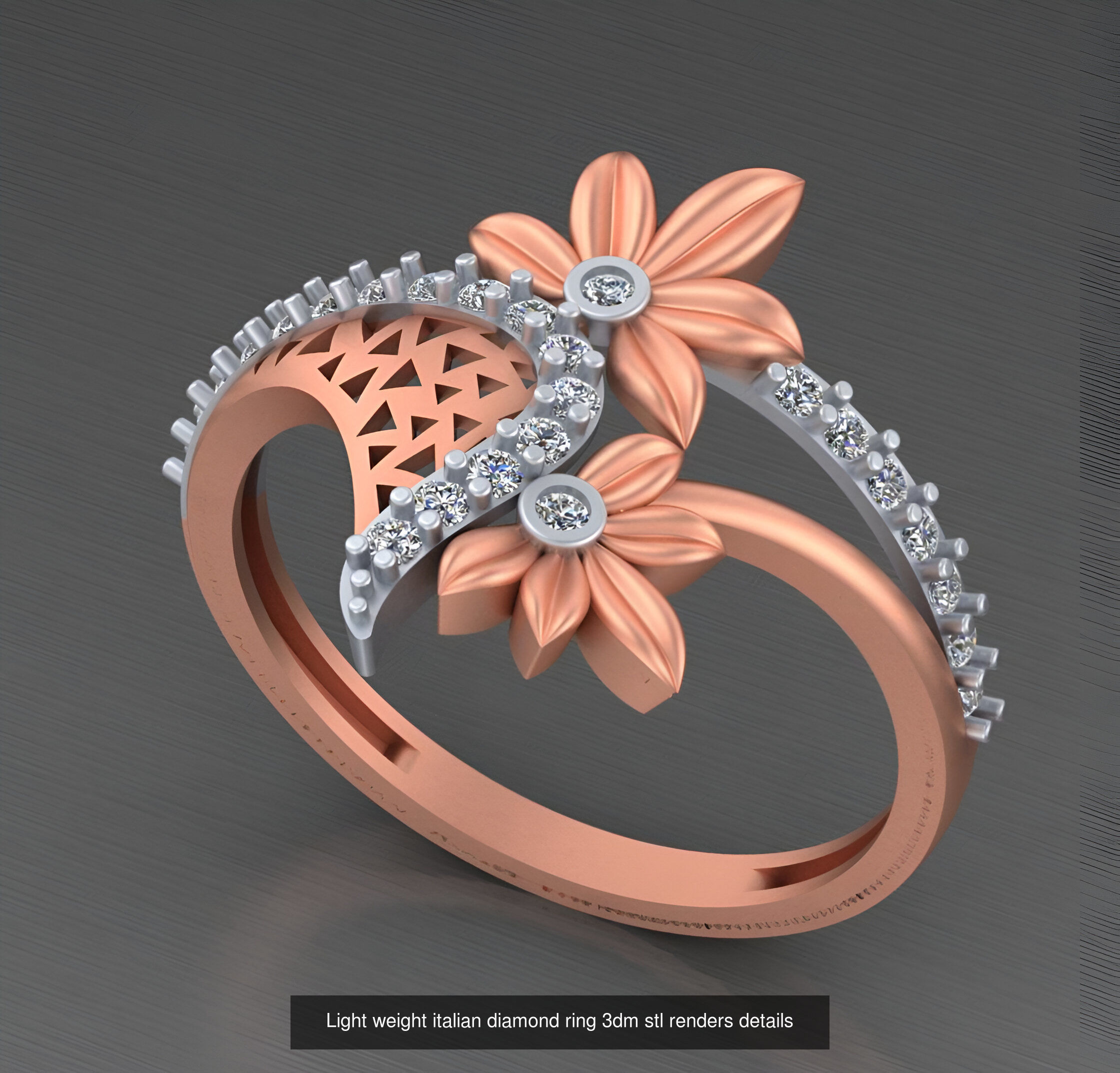 104 Light weight italian diamond ring 3dm stl renders details 3D Model Collection_15