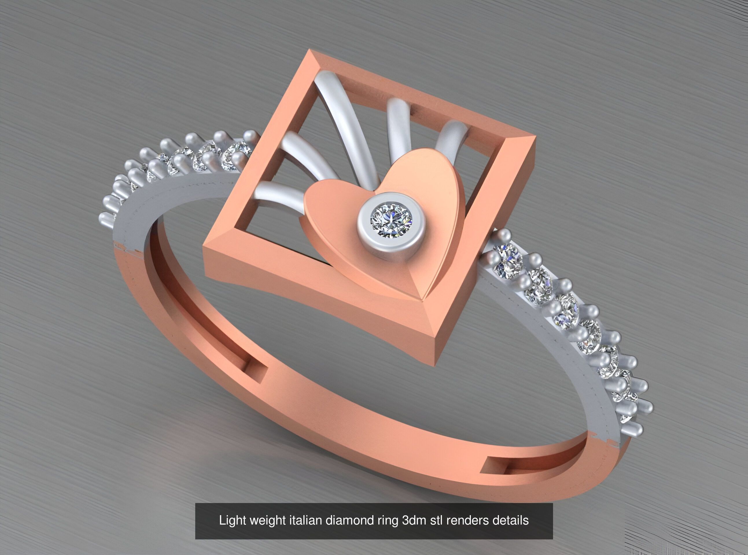 104 Light weight italian diamond ring 3dm stl renders details 3D Model Collection_95