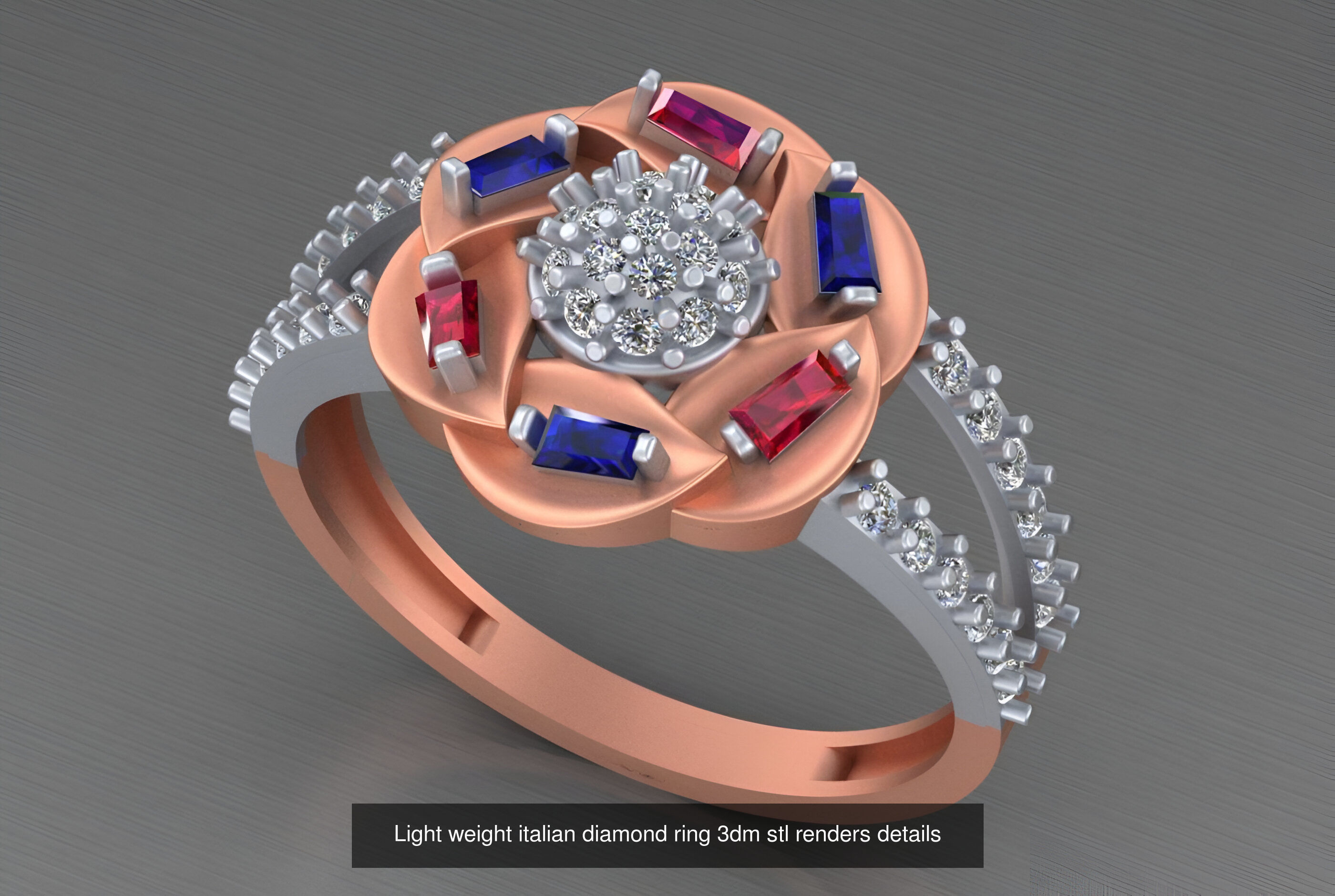 104 Light weight italian diamond ring 3dm stl renders details 3D Model Collection_55
