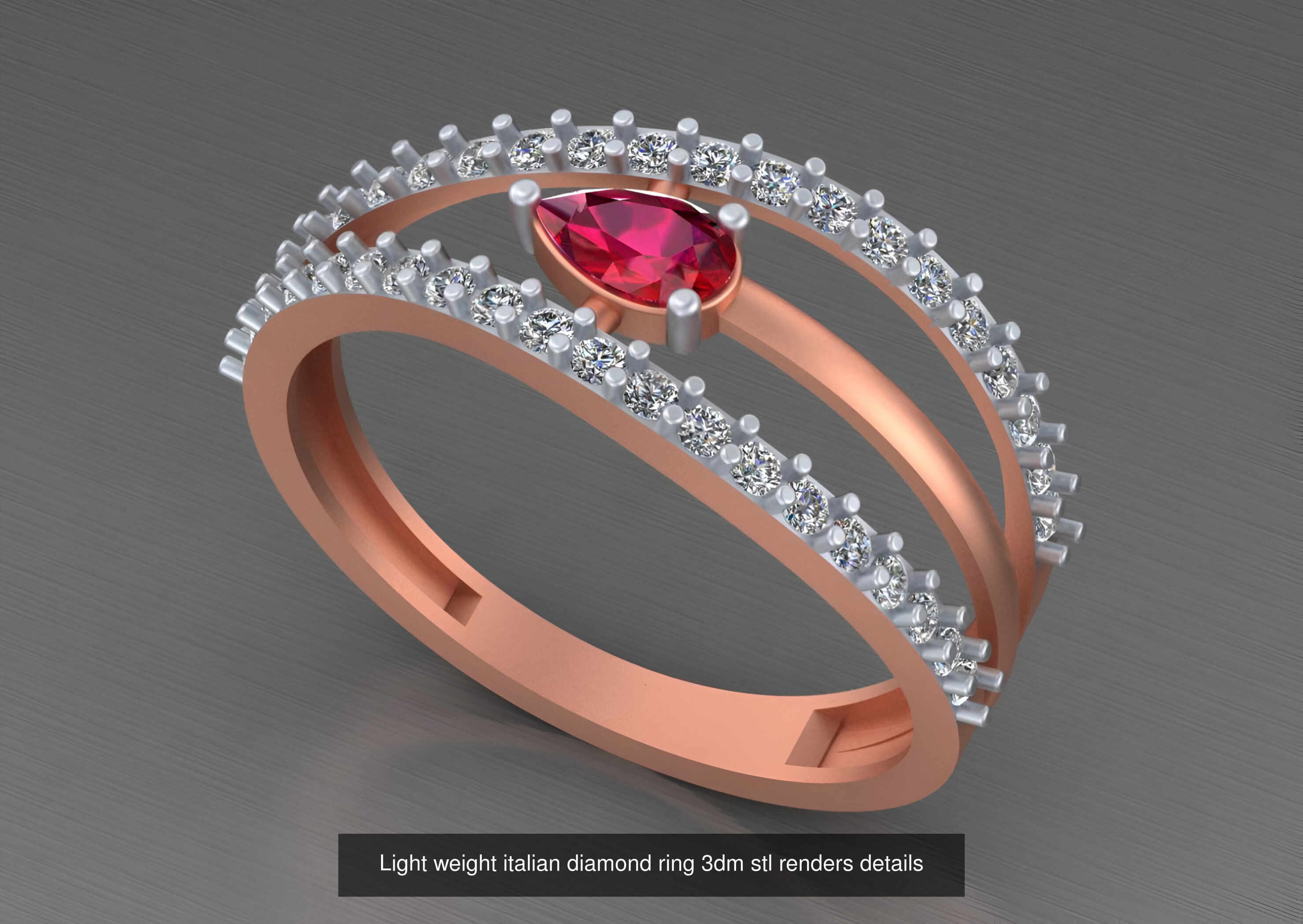 104 Light weight italian diamond ring 3dm stl renders details 3D Model Collection_31