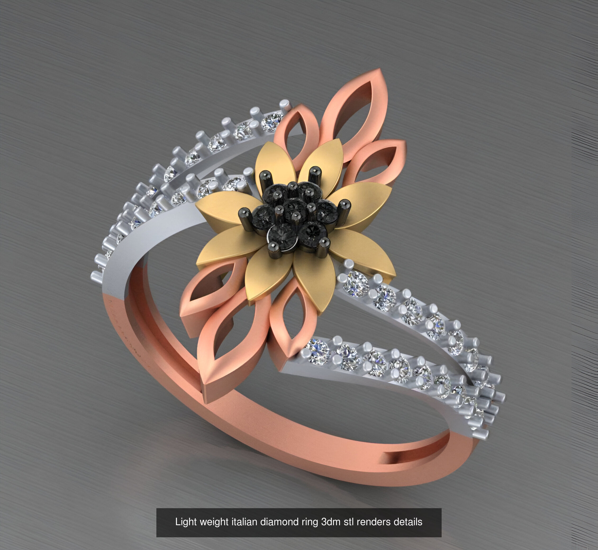 104 Light weight italian diamond ring 3dm stl renders details 3D Model Collection_14