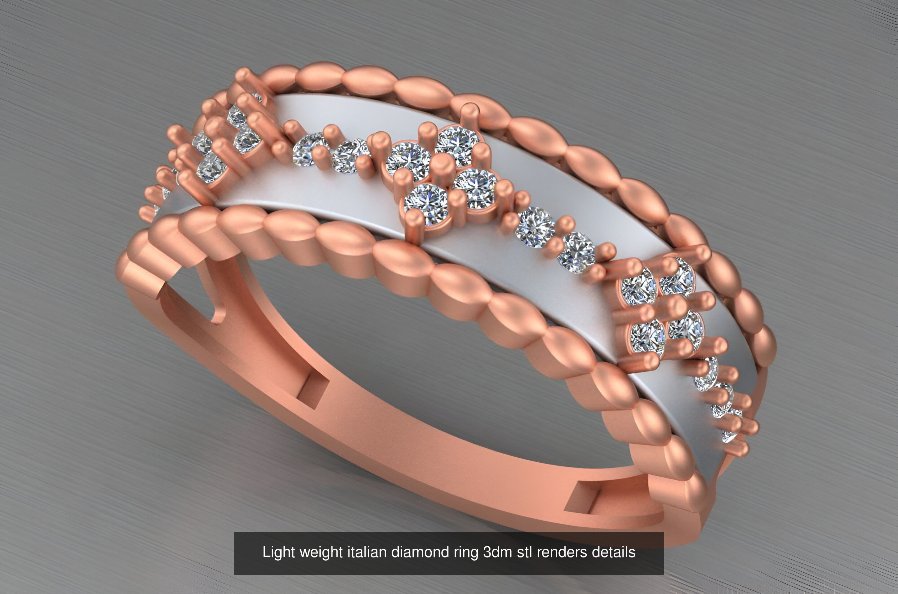 104 Light weight italian diamond ring 3dm stl renders details 3D Model Collection_64