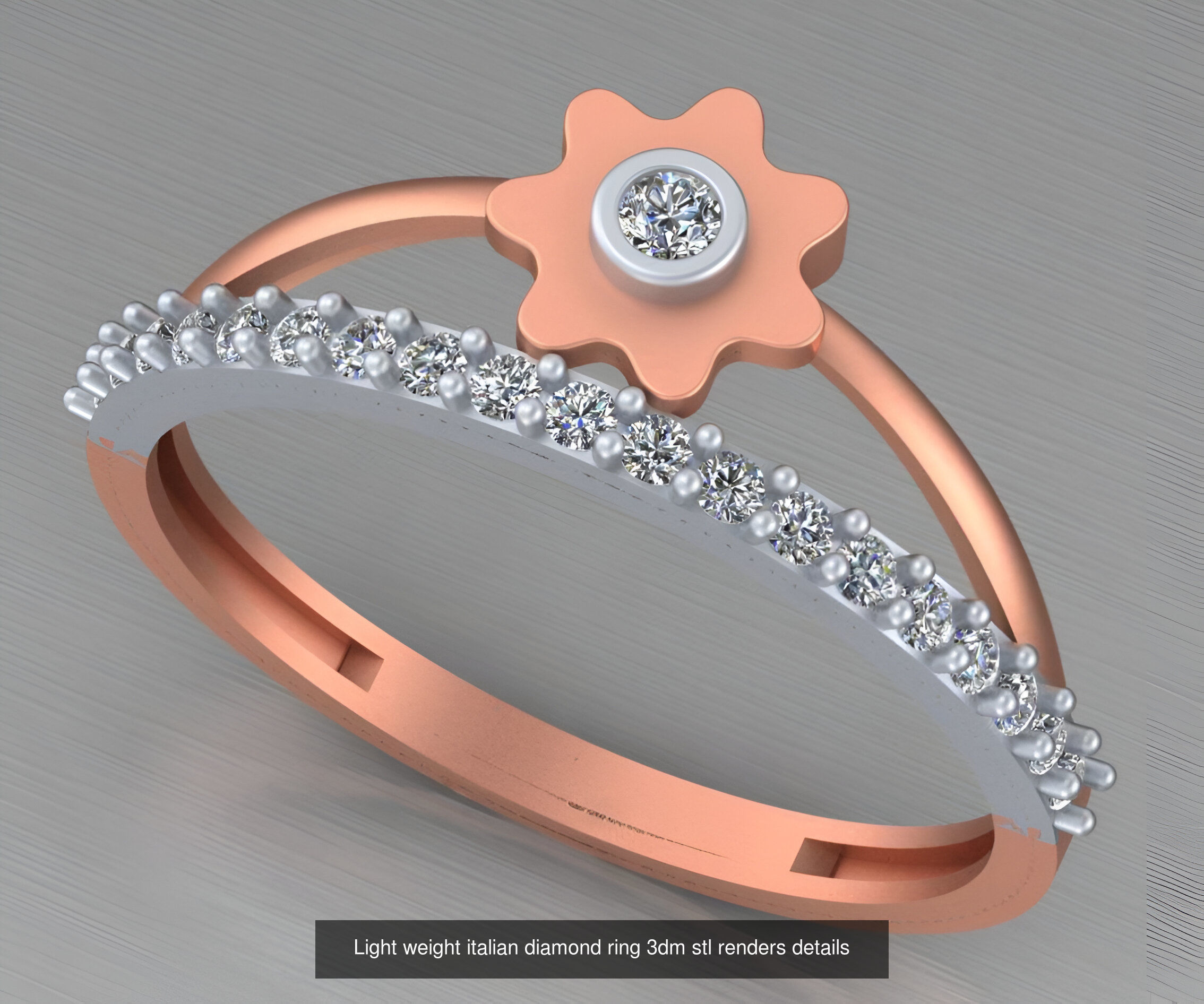 104 Light weight italian diamond ring 3dm stl renders details 3D Model Collection_74