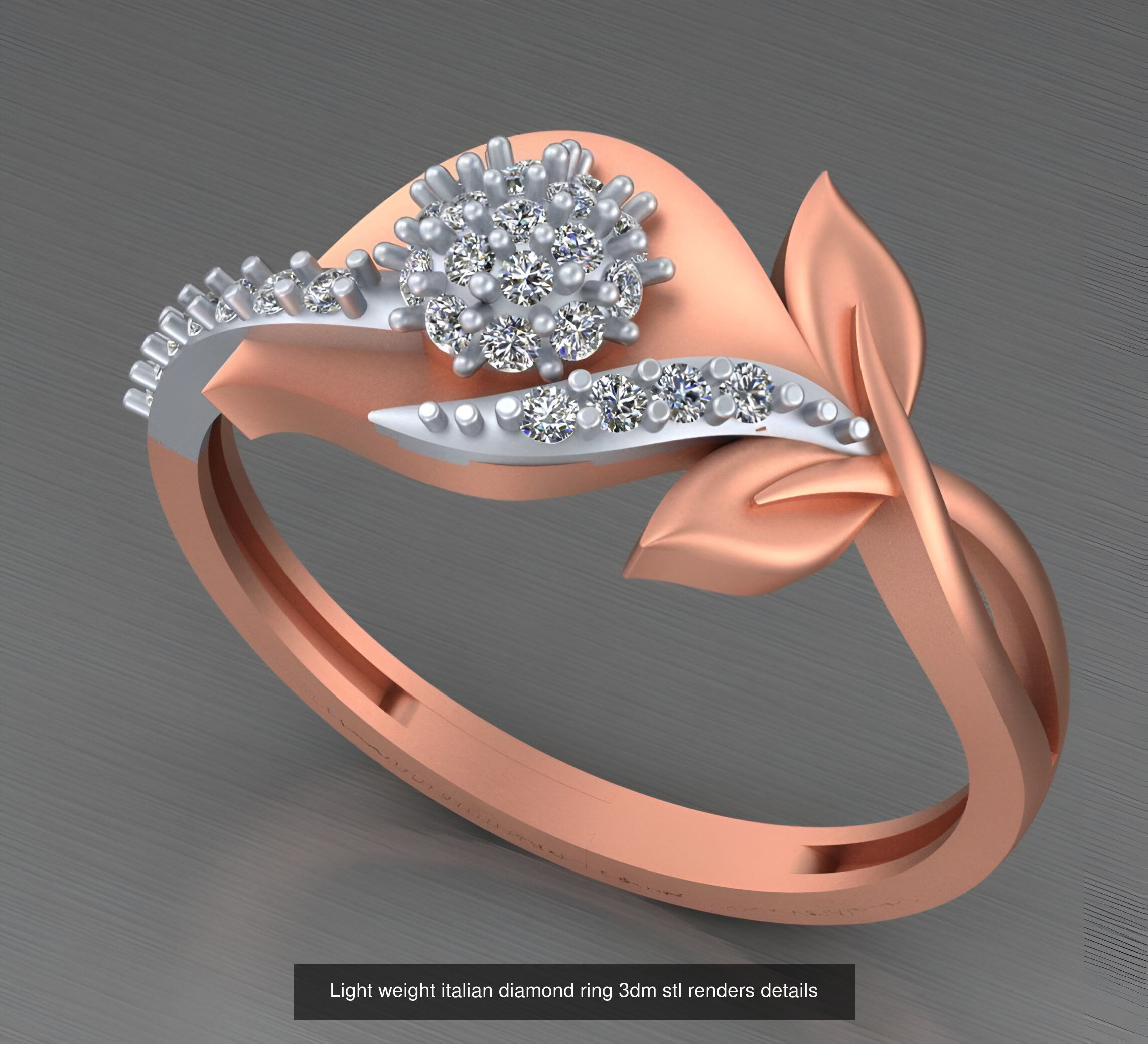 104 Light weight italian diamond ring 3dm stl renders details 3D Model Collection_12