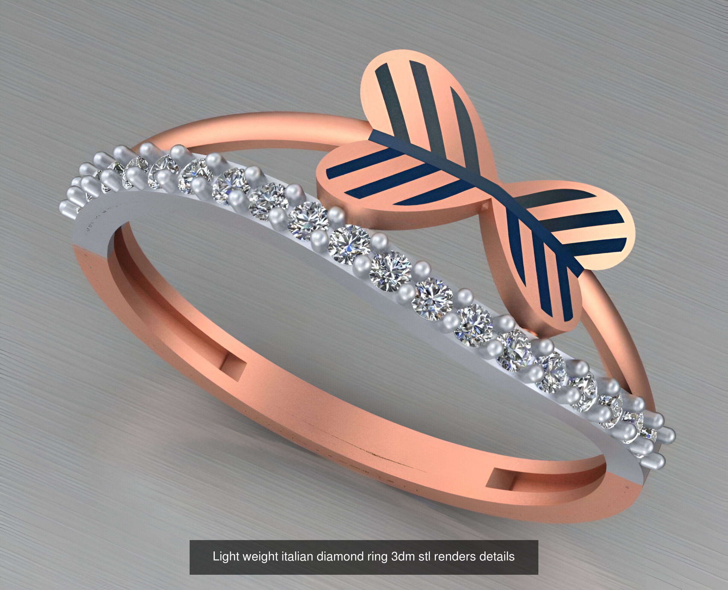104 Light weight italian diamond ring 3dm stl renders details 3D Model Collection_77