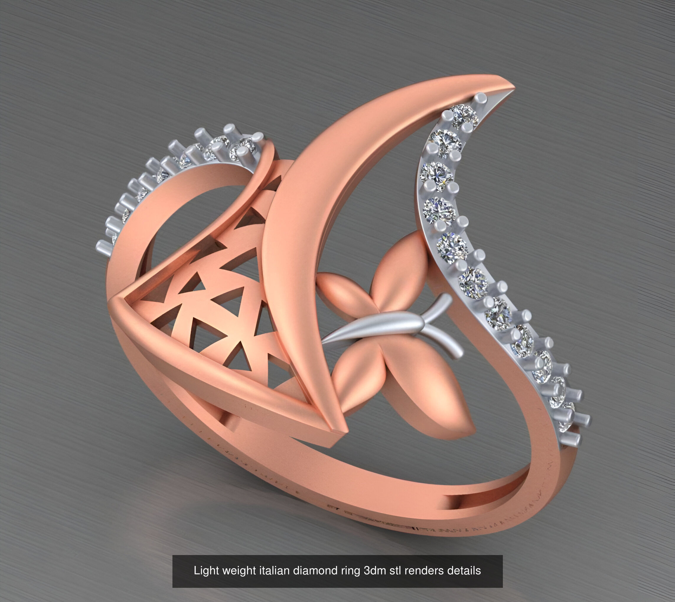 104 Light weight italian diamond ring 3dm stl renders details 3D Model Collection_13