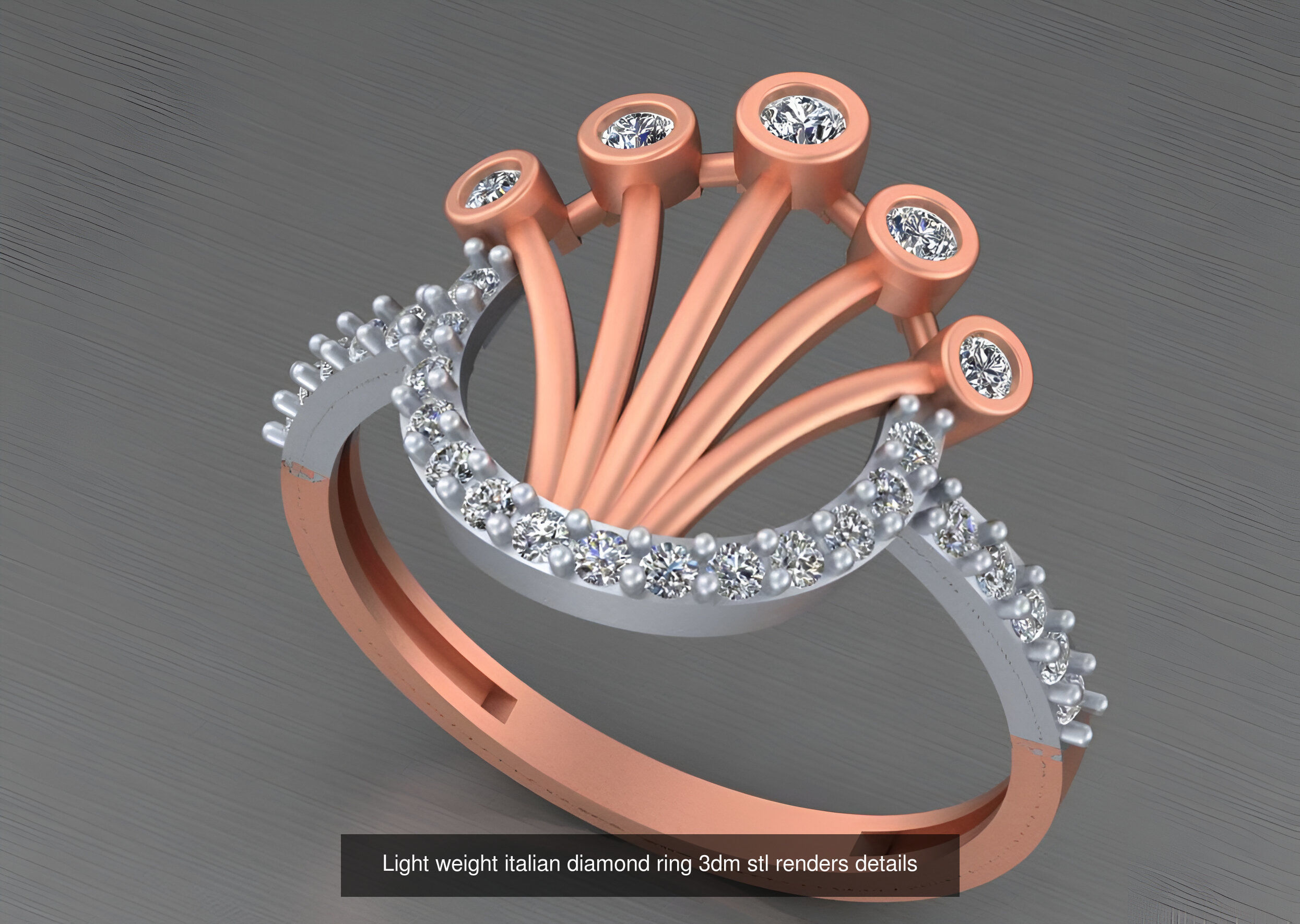 104 Light weight italian diamond ring 3dm stl renders details 3D Model Collection_75