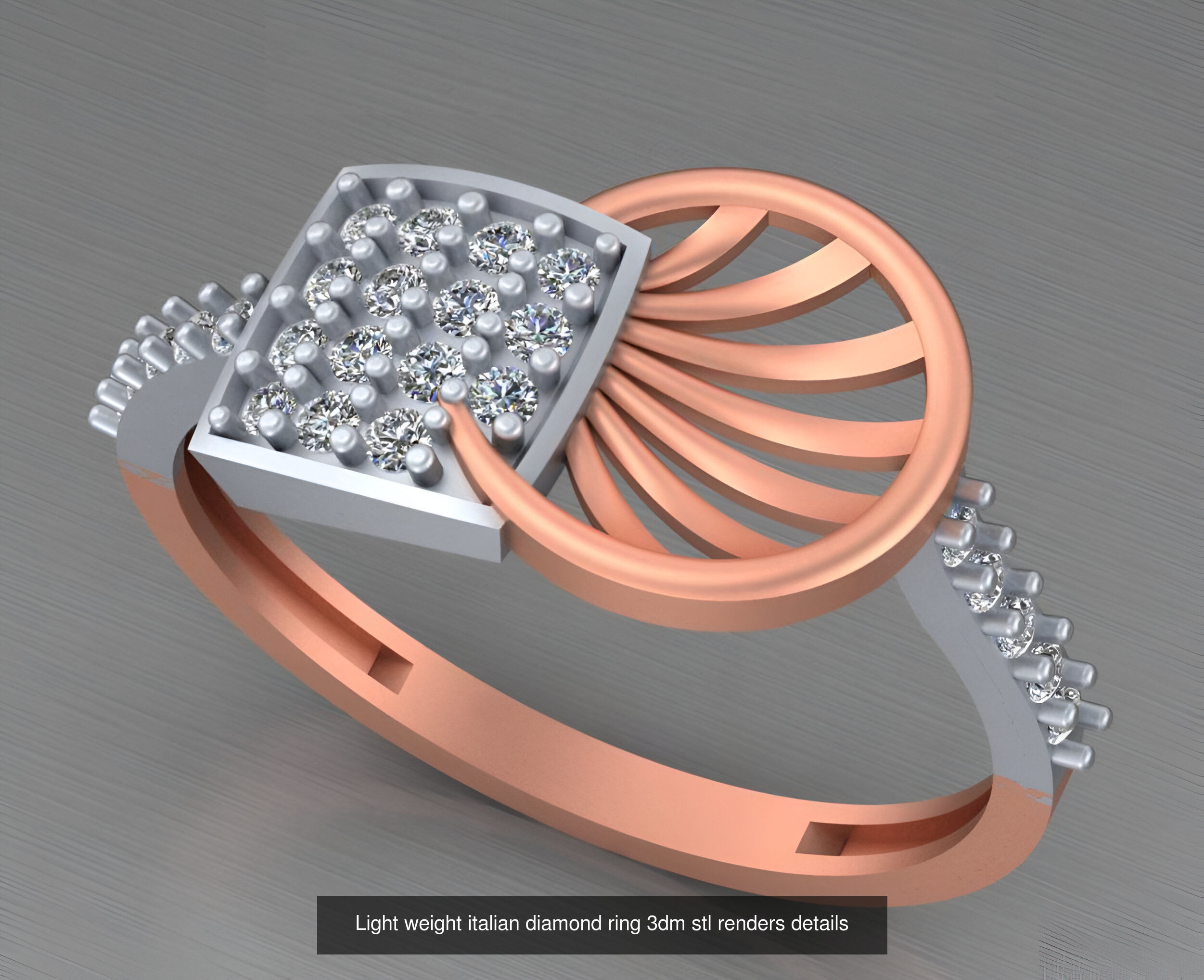 104 Light weight italian diamond ring 3dm stl renders details 3D Model Collection_97