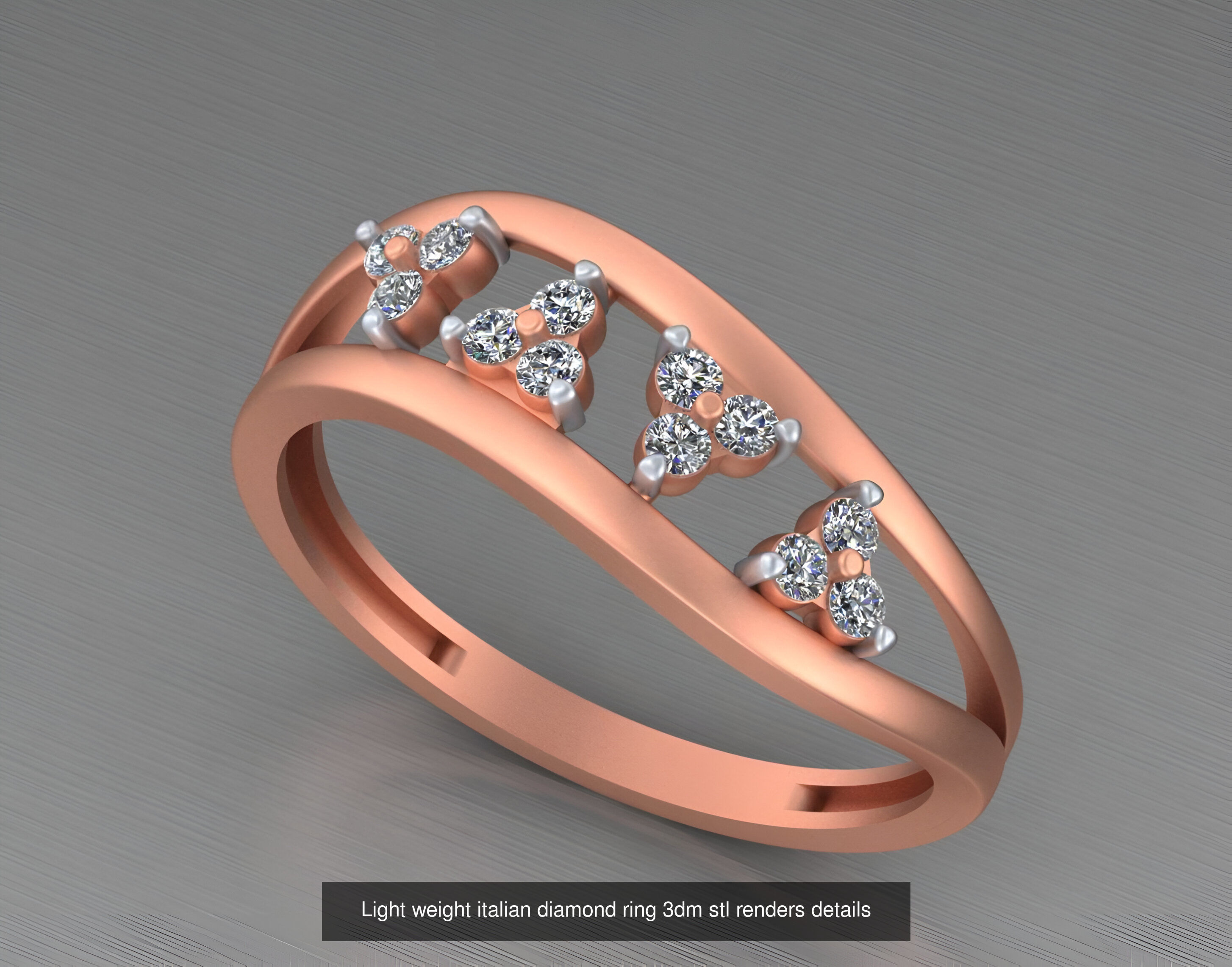 104 Light weight italian diamond ring 3dm stl renders details 3D Model Collection_33