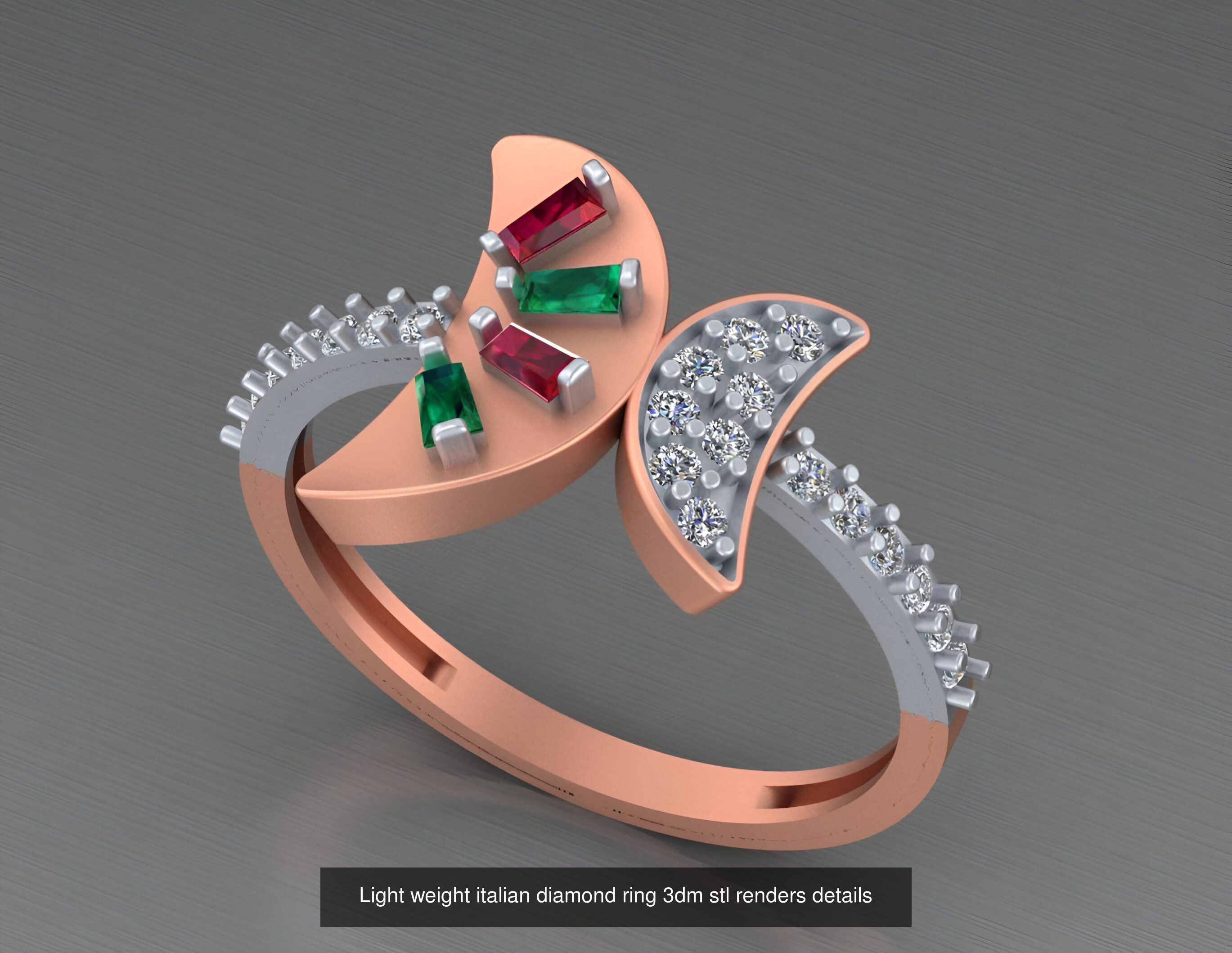 104 Light weight italian diamond ring 3dm stl renders details 3D Model Collection_54