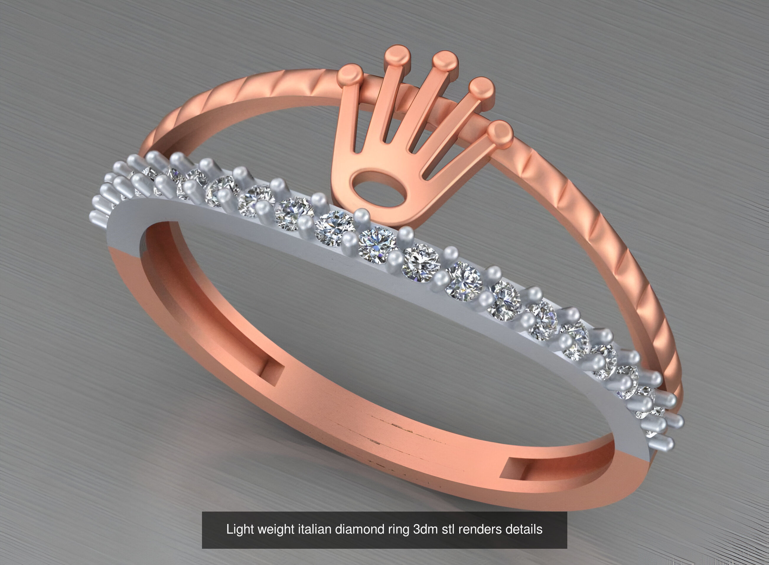 104 Light weight italian diamond ring 3dm stl renders details 3D Model Collection_82