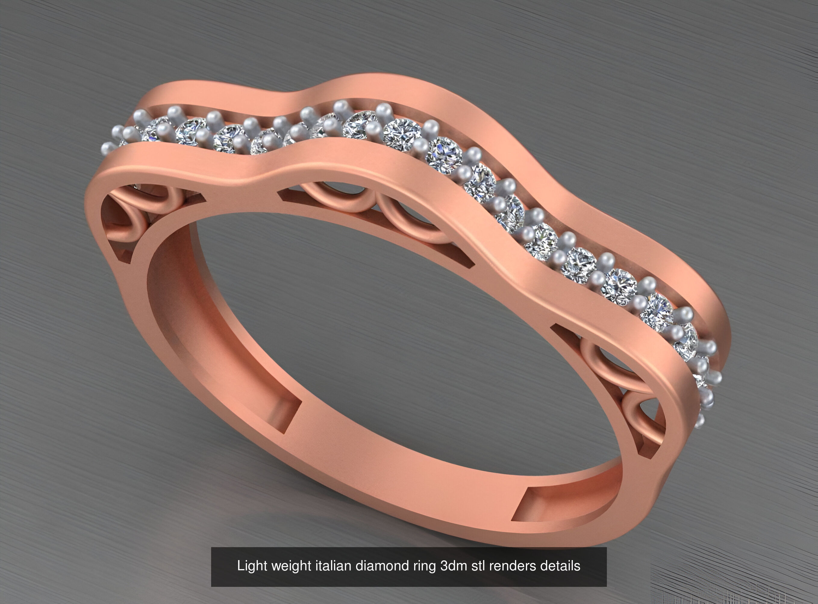 104 Light weight italian diamond ring 3dm stl renders details 3D Model Collection_59
