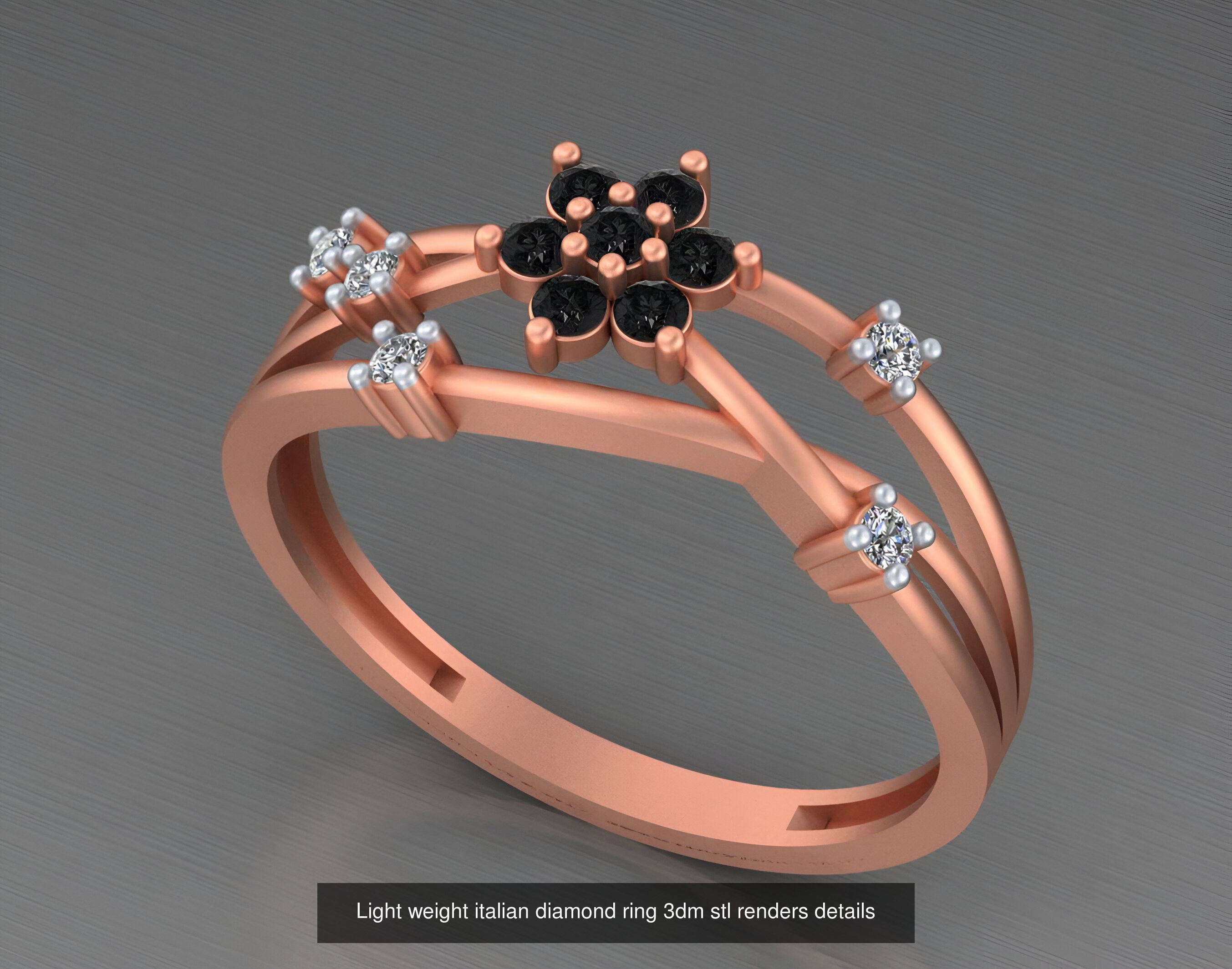 104 Light weight italian diamond ring 3dm stl renders details 3D Model Collection_35