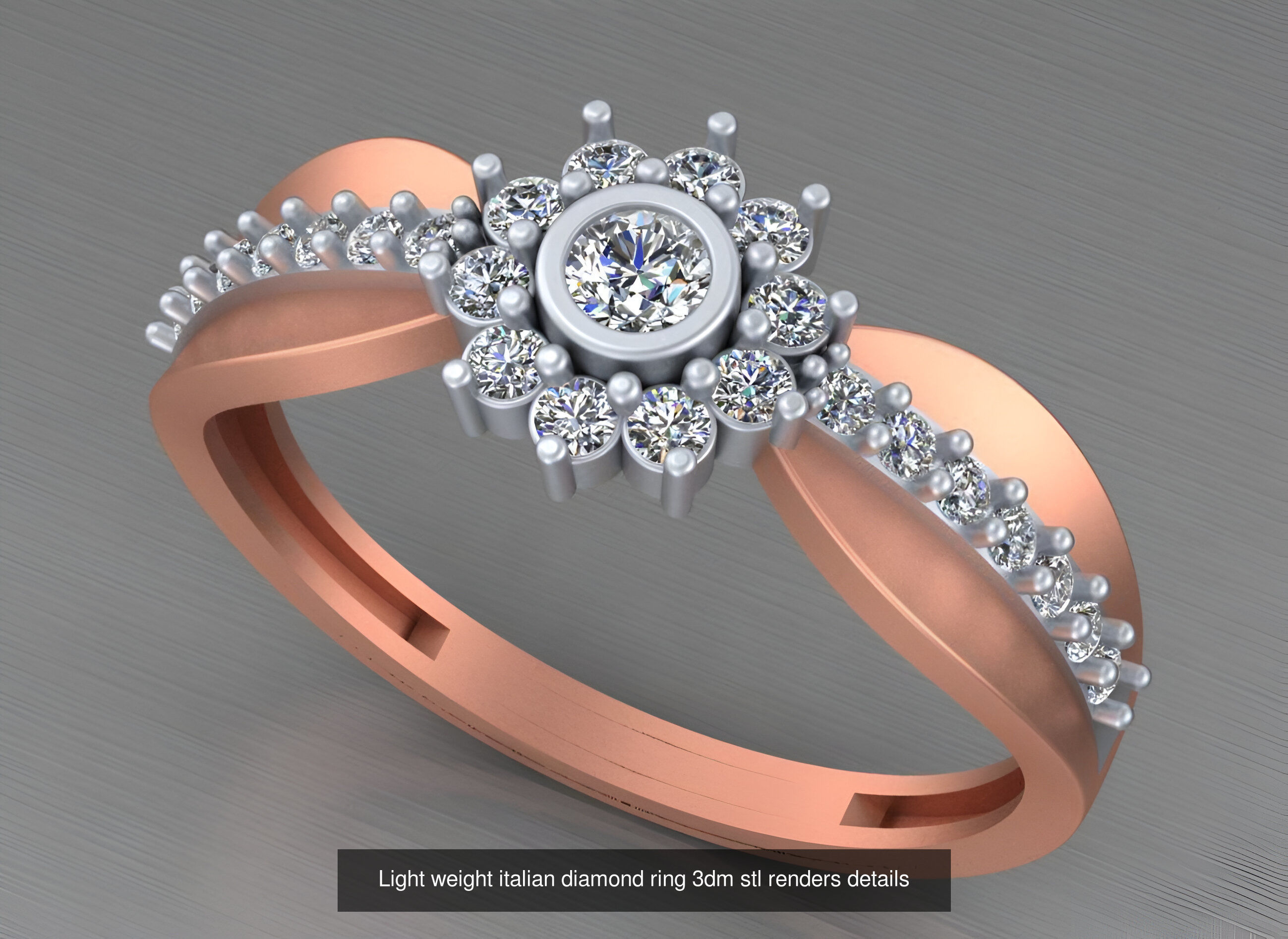 104 Light weight italian diamond ring 3dm stl renders details 3D Model Collection_81