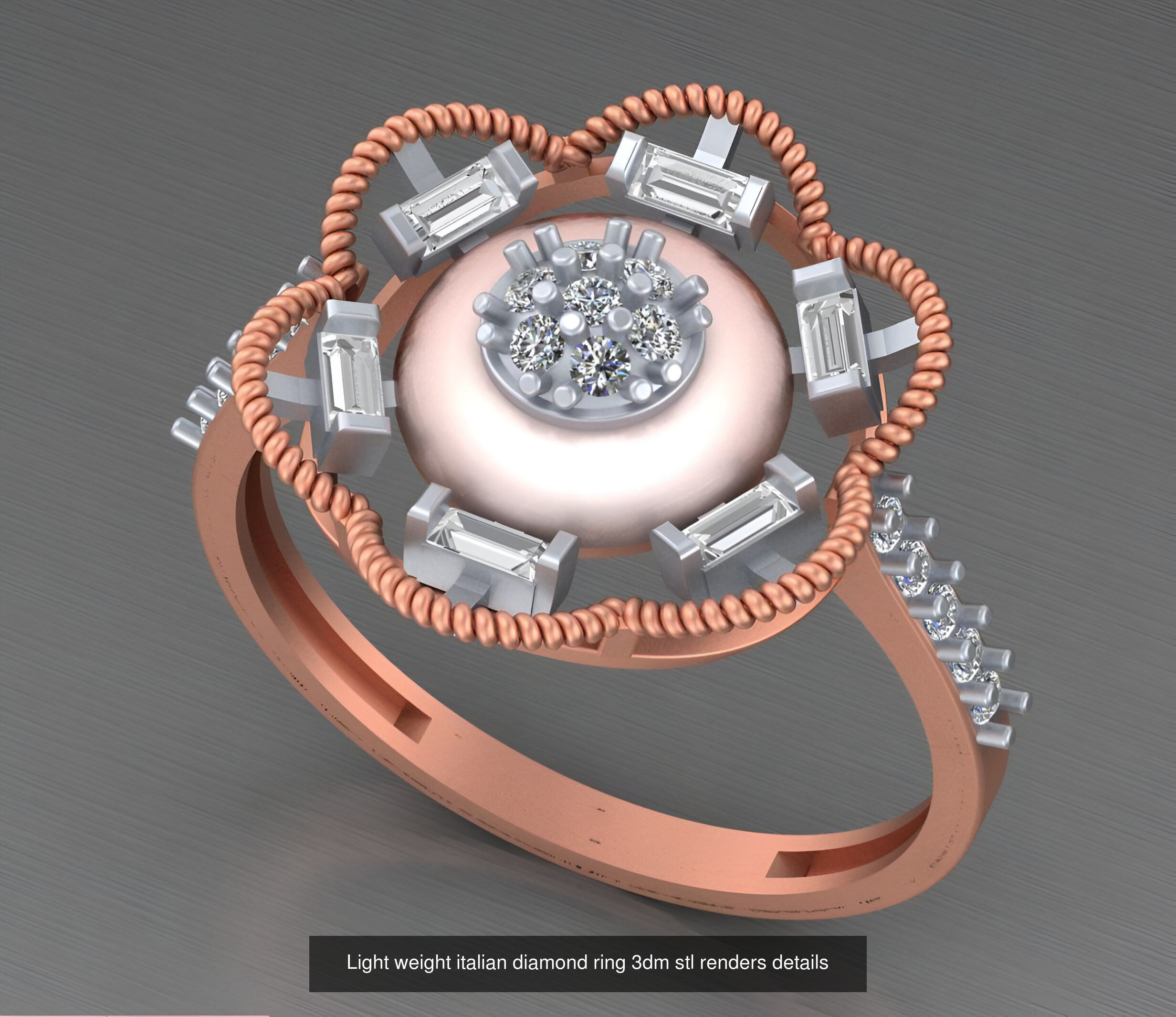104 Light weight italian diamond ring 3dm stl renders details 3D Model Collection_104