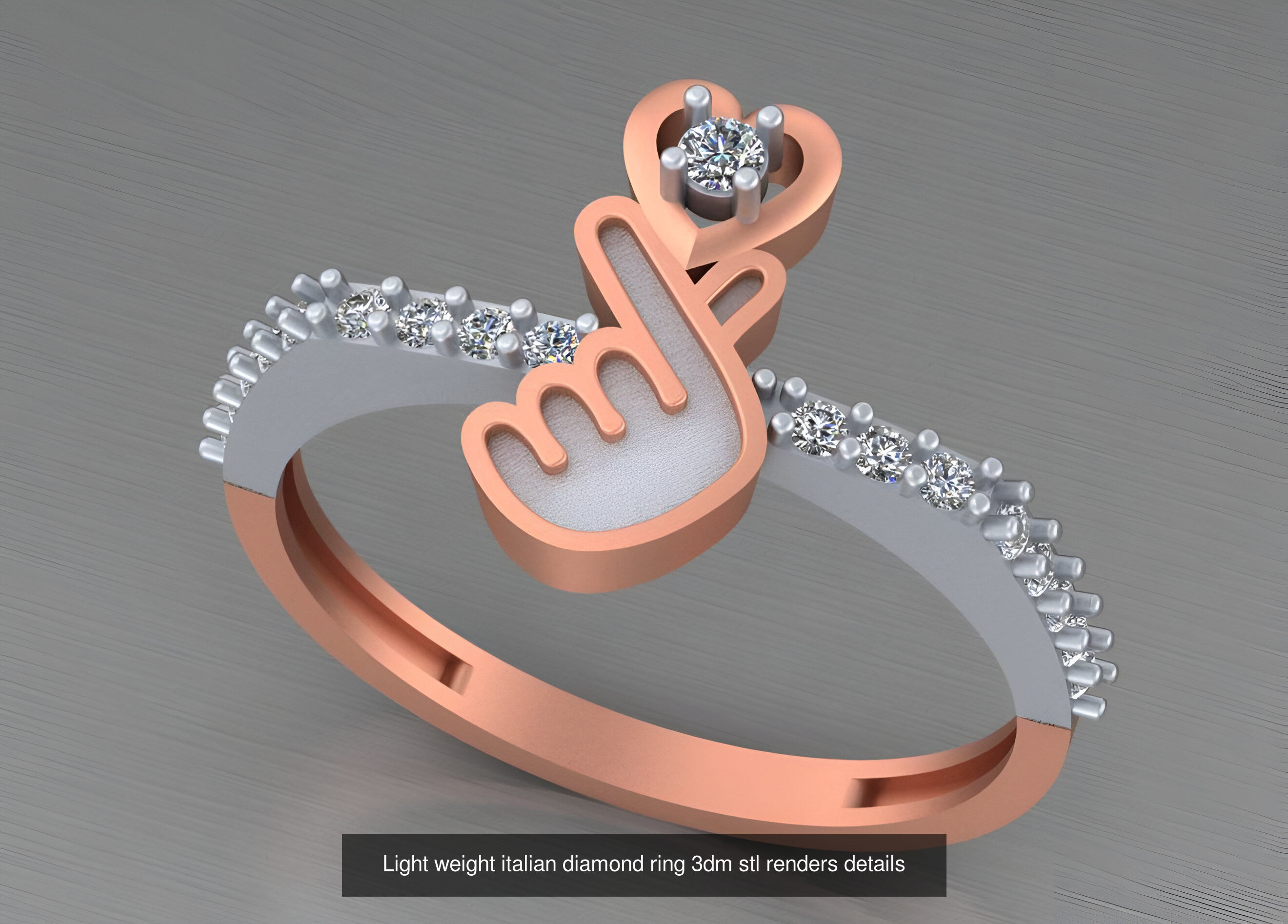 104 Light weight italian diamond ring 3dm stl renders details 3D Model Collection_38